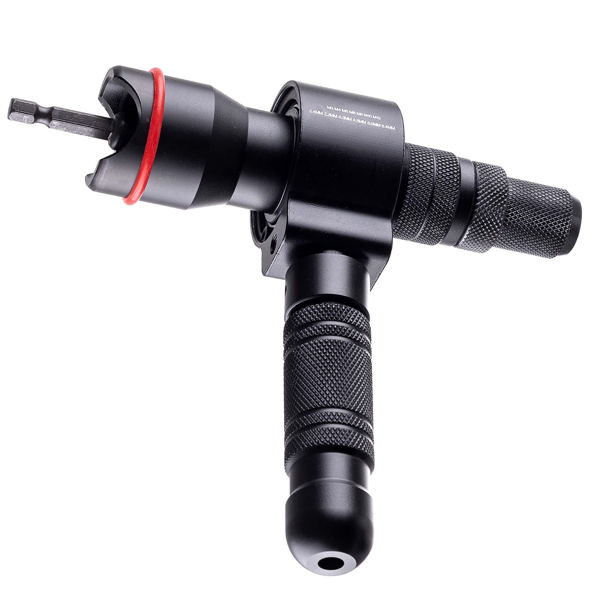 TC TECHNIC Pistolet do nitowania, klucz nasadowy, adapter do wkrętaków Cr-Mo, kompatybilny z nakrętkami stalowymi, ze stali nierdzewnej i aluminium, M3, M4, M5, M6, M8, M10 M12, głowice 2,4 mm - 6,4