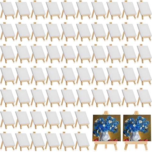 Miniatura 8 de Mimorou Mini lienzos estirados pequeños con caballete para exhibición de madera, suministros de acuarela de aceite para verter agua (paquete de 32,