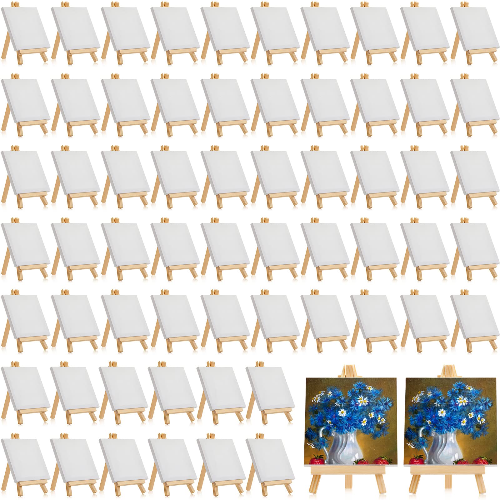 Mimorou Paquete de 240 mini lienzos con caballete para pintar, pequeños paneles de lienzo estirados con caballete de madera resistente para manualidades en el aula, regalos de fin de año (3 x 3