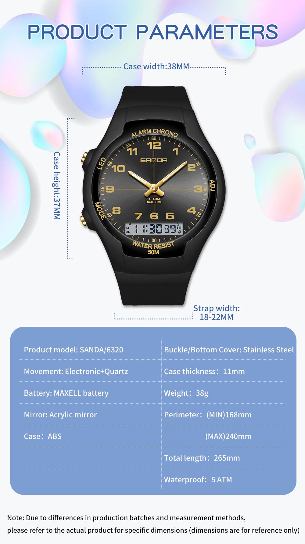 Gosasa Montre de sport analogique et numérique double fuseau horaire étanche jusqu'à 50 m Alarme chronographe Rétroéclairage LED Montre bracelet en silicone