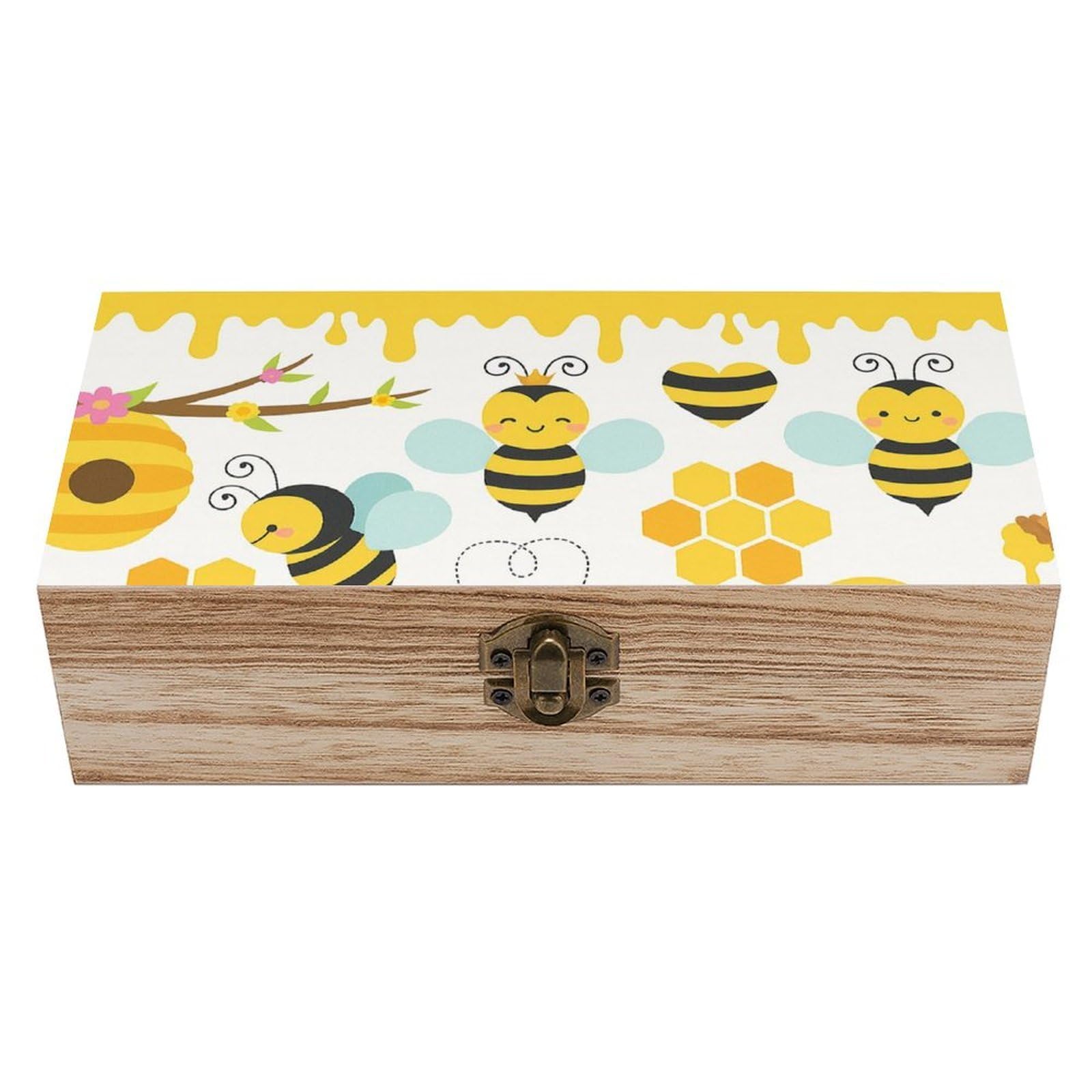 Oudrspo Bee Honeycomb And Flower Retro Wooden Storage Box Keepsake Jewelry Decorative Art Storages Box Gift Boxs