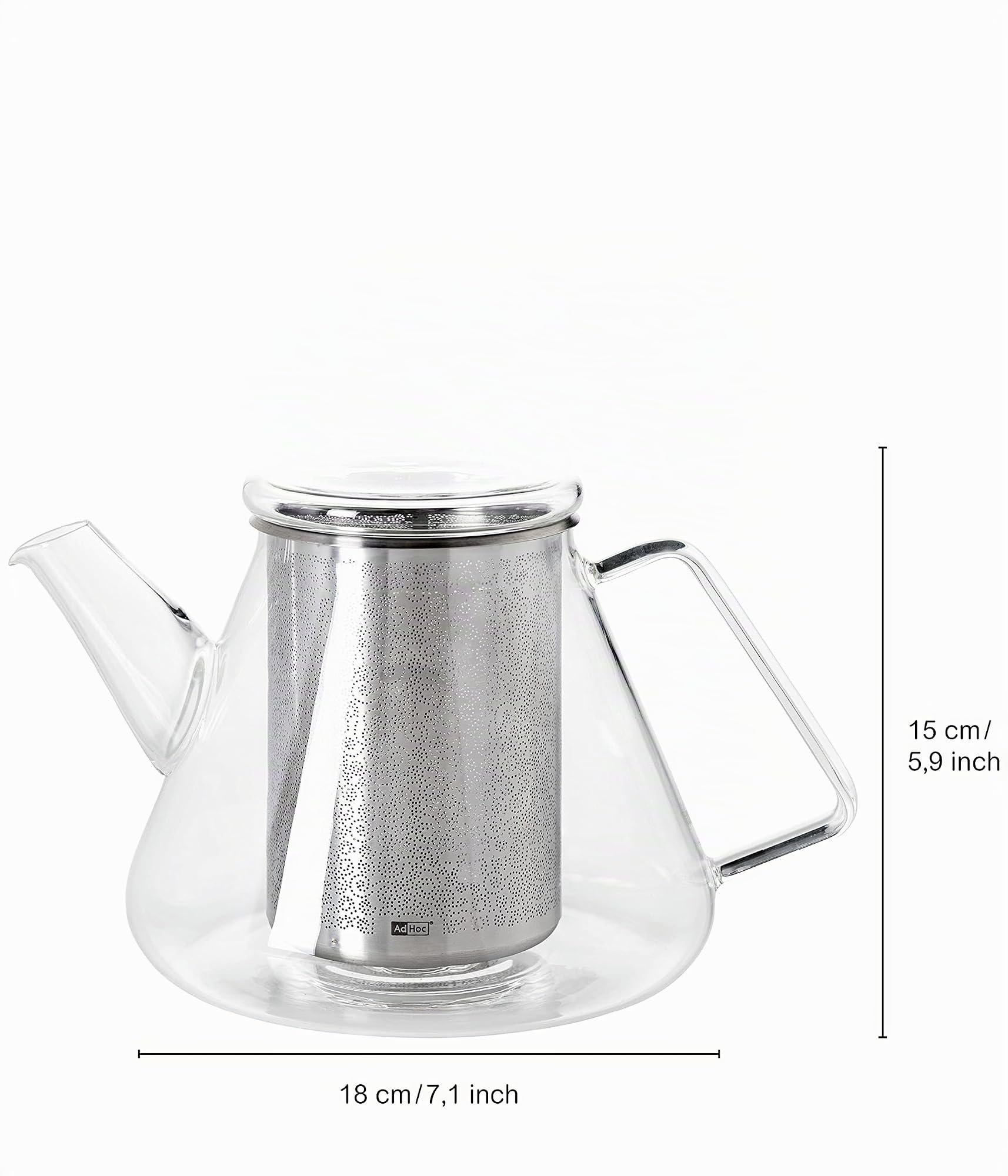 AdHoc TK50 Teekanne 1,5 l mit Filter für losen Tee ORIENT+, Glas/Edelstahl