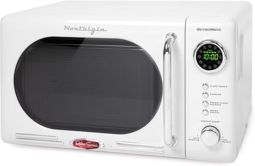 Nostalgia Horno microondas compacto retro para encimera, 0.7 pies cúbicos, 700 vatios con pantalla digital LED, bloqueo para niños, interior fácil