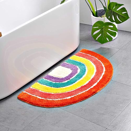 Lindo tapete para niños, tapete de baño absorbente de microfibra, tapete para puerta delantera, alfombra de suelo, forma de arco iris, 19.7 x 31.5