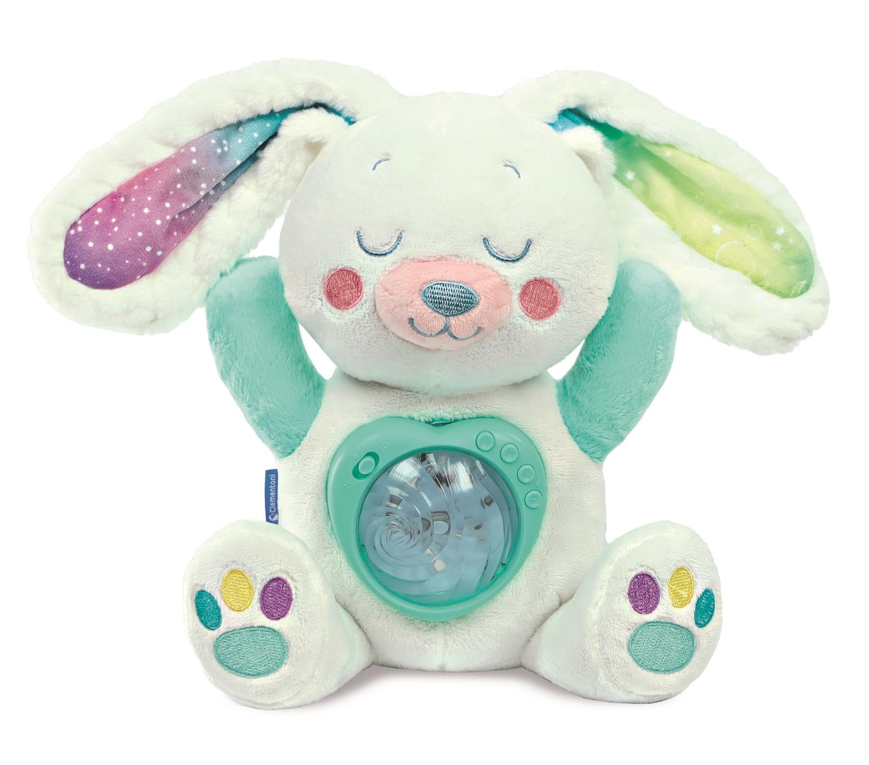 Clementoni Arctic Bunny Projector Plush | Soothing Night Light with Northern Lights, White Noise & Melodies | Removable Module | Machine-Washable Comfort Toy from Birth