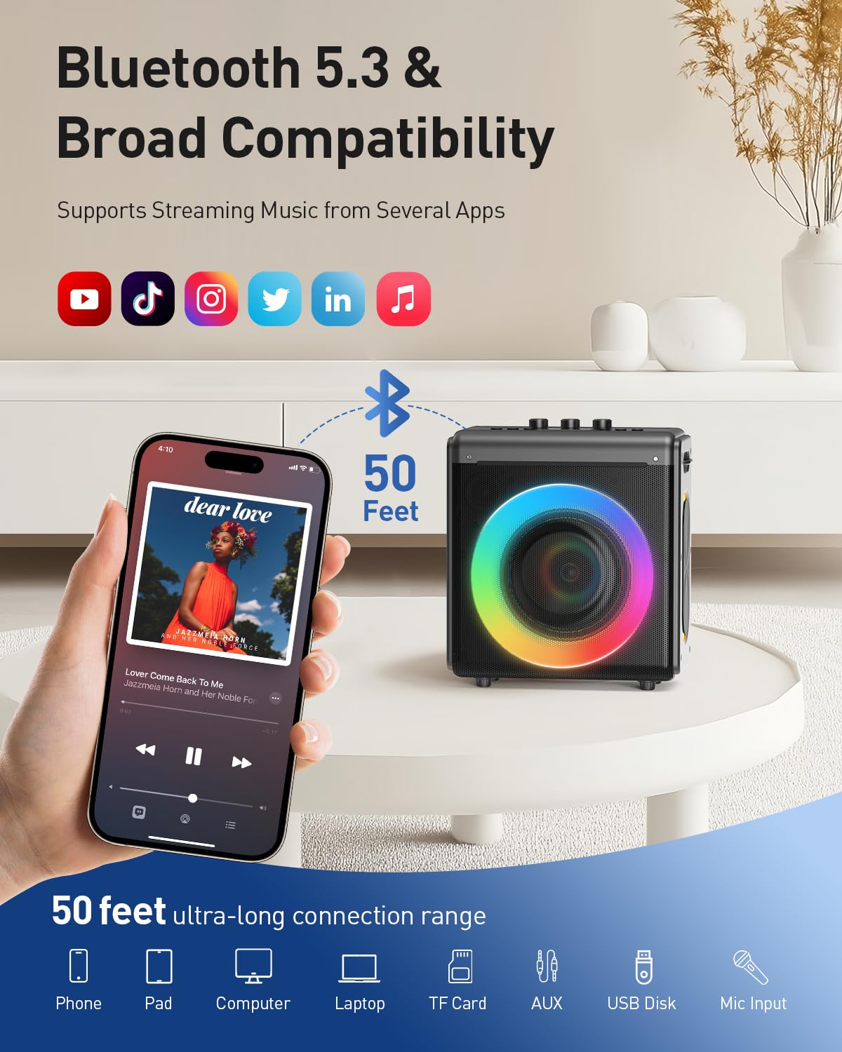 Wowstar Áquina De Karaoke Con 2 Micrófonos: Altavoz Bluetooth Portátil Y , Sistema PA Luces, Soporta Tarjeta Tws/tf/usb/aux Para Subwoofers Fiesta En Casa, Adultos Niños, M