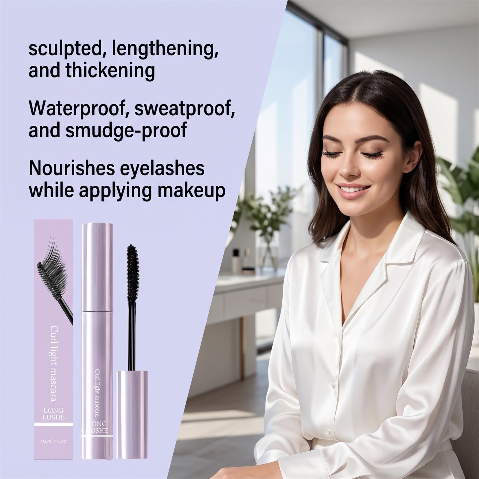 Mascara impermeabile ultra sottile per ciglia sottili e corte,Mascara nero fine | Mascara per donne anziane, fine effetto ciglia finte progettato per occhi sensibili trucco donna allungante e addensante