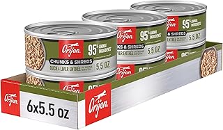 ORIJEN Chunks & Shreds Wet Cat Food Duck & Liver Entrée 5.5oz Cans (6 Count)