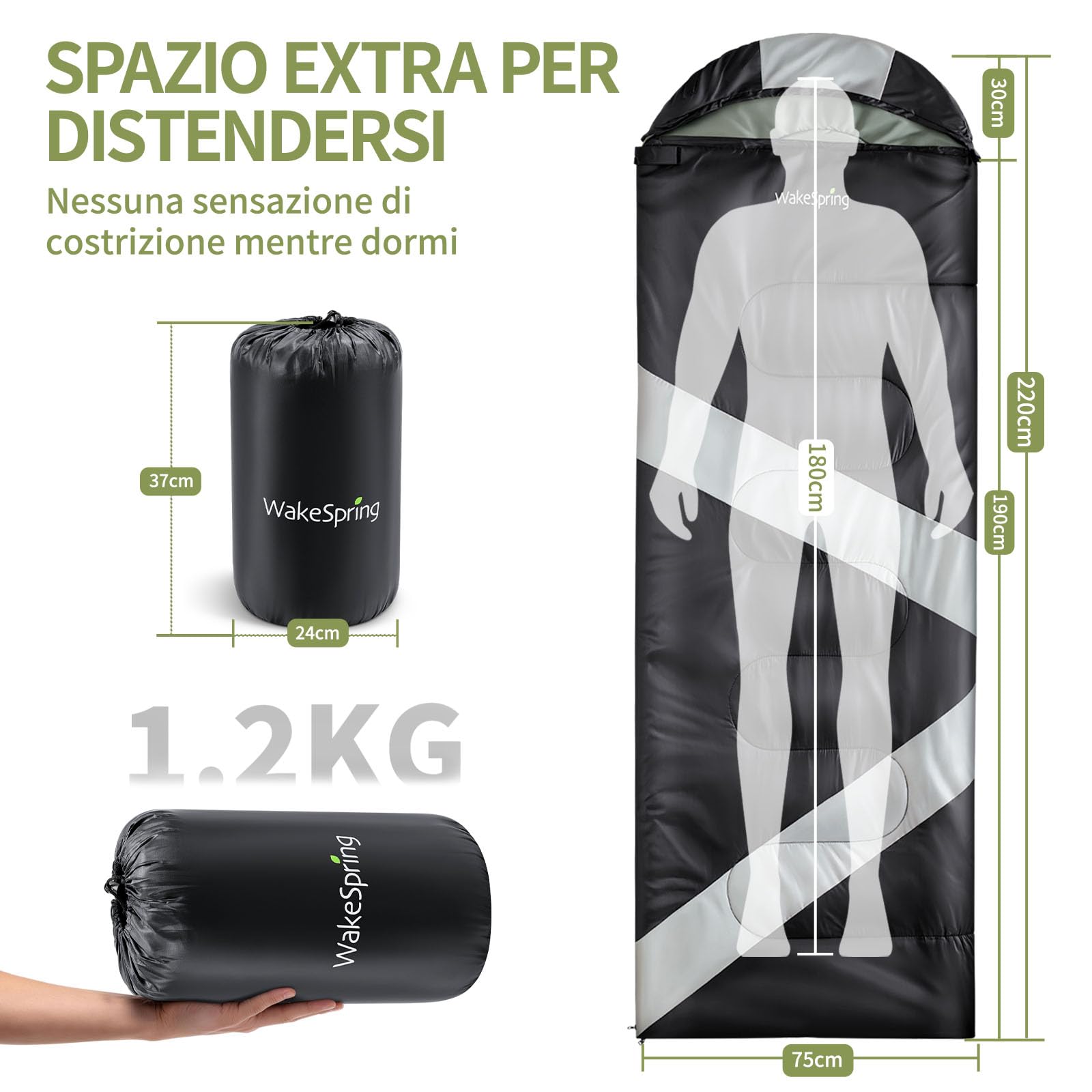 Sacco a Pelo Adulto 3 Stagioni, Leggero e Idrorepellente, Sacco a Pelo da Campeggio con Sacca, Unibile per Uso Doppio, Apribile come Coperta, per Camping, Escursionismo e Viaggio