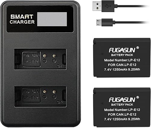 2 baterías LP-E12 LPE12 de 1250 mAh con cargador de batería dual para EOS M10, EOS M50, EOS M50 Mark II, EOS M100, EOS M200, EOS M, EOS M2, Kiss M,