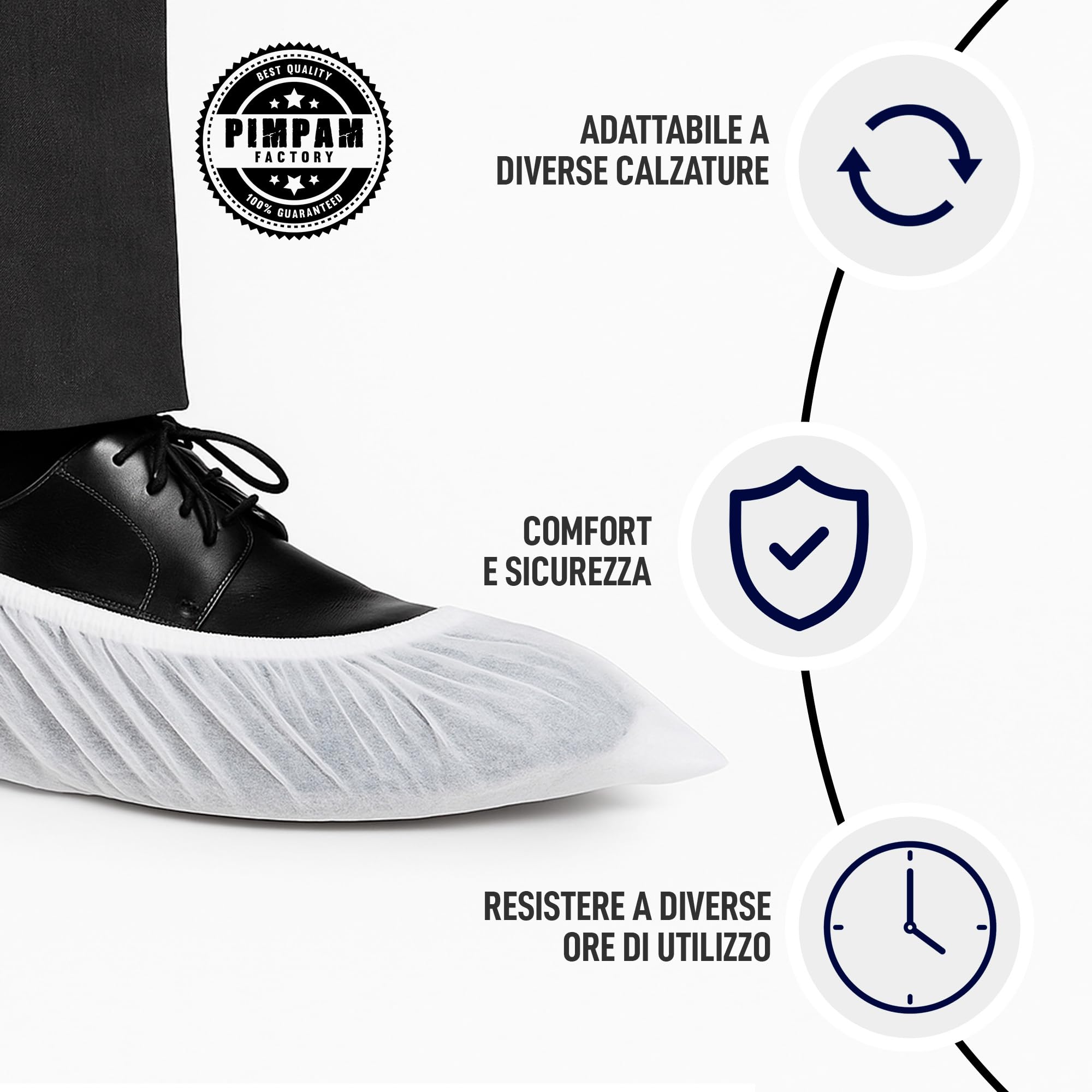 PimPam Factory Patucos Monouso Copriscarpe Adulti Traspiranti Regolabili Calzari Senza Odore Ipoallergenici Protettori per Scarpe Bianchi Pack 100