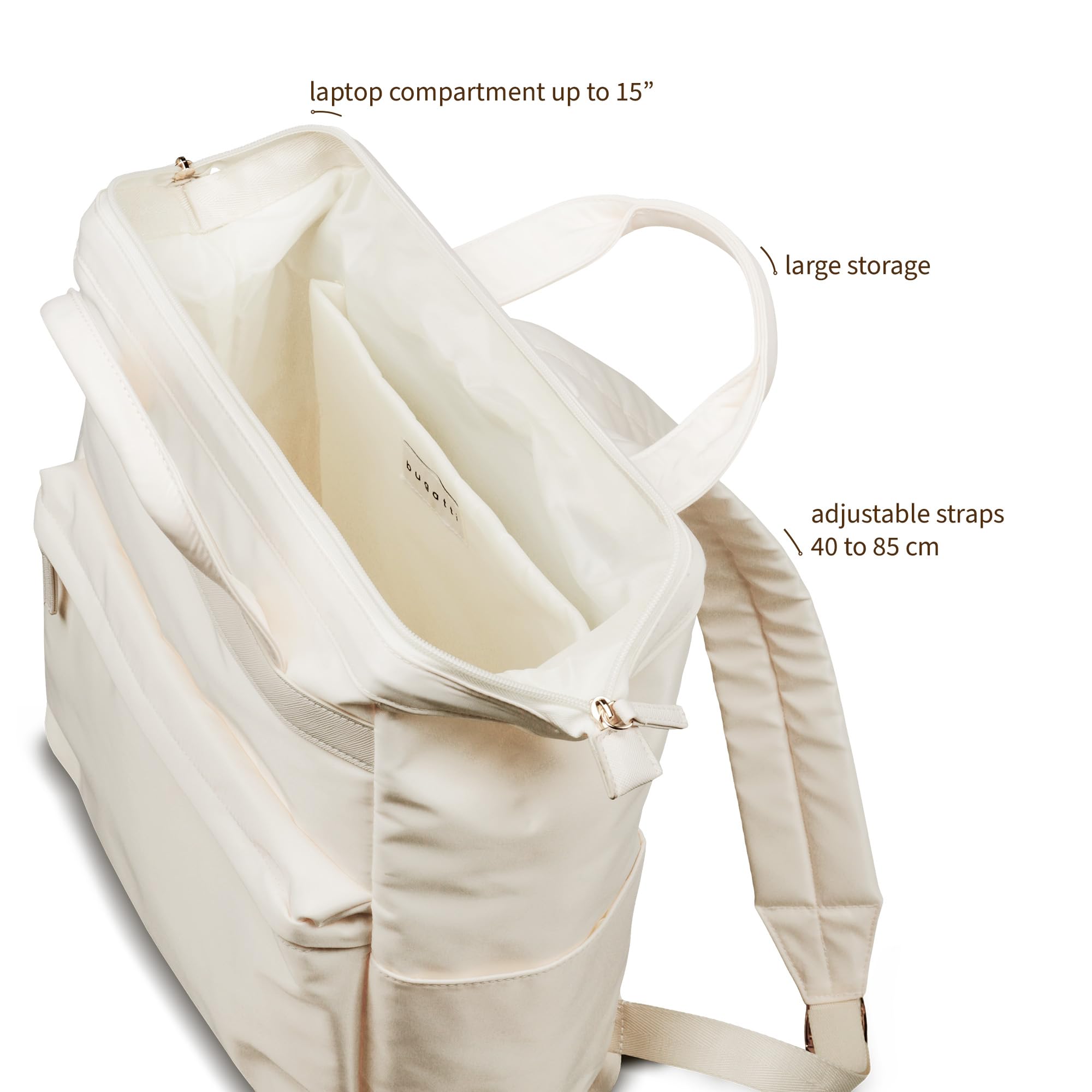bugatti Mare 2.0 – Zaino da donna con funzione borsa, zaino leggero da giorno con scomparto per laptop da 15“ - Beige
