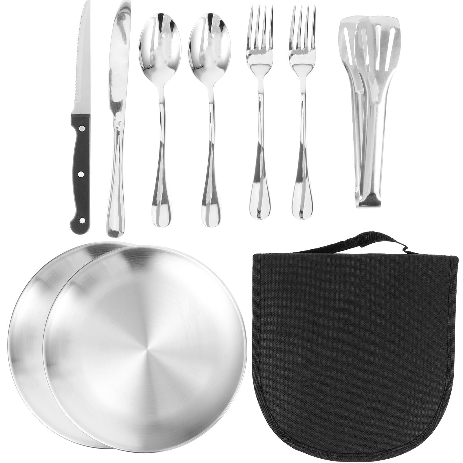 STOBAZA Edelstahl Camping Besteck Set Personen mit Gabel Löffel Tragbar Leicht Outdoor Picknick Besteck Set für Grillen Strandpark