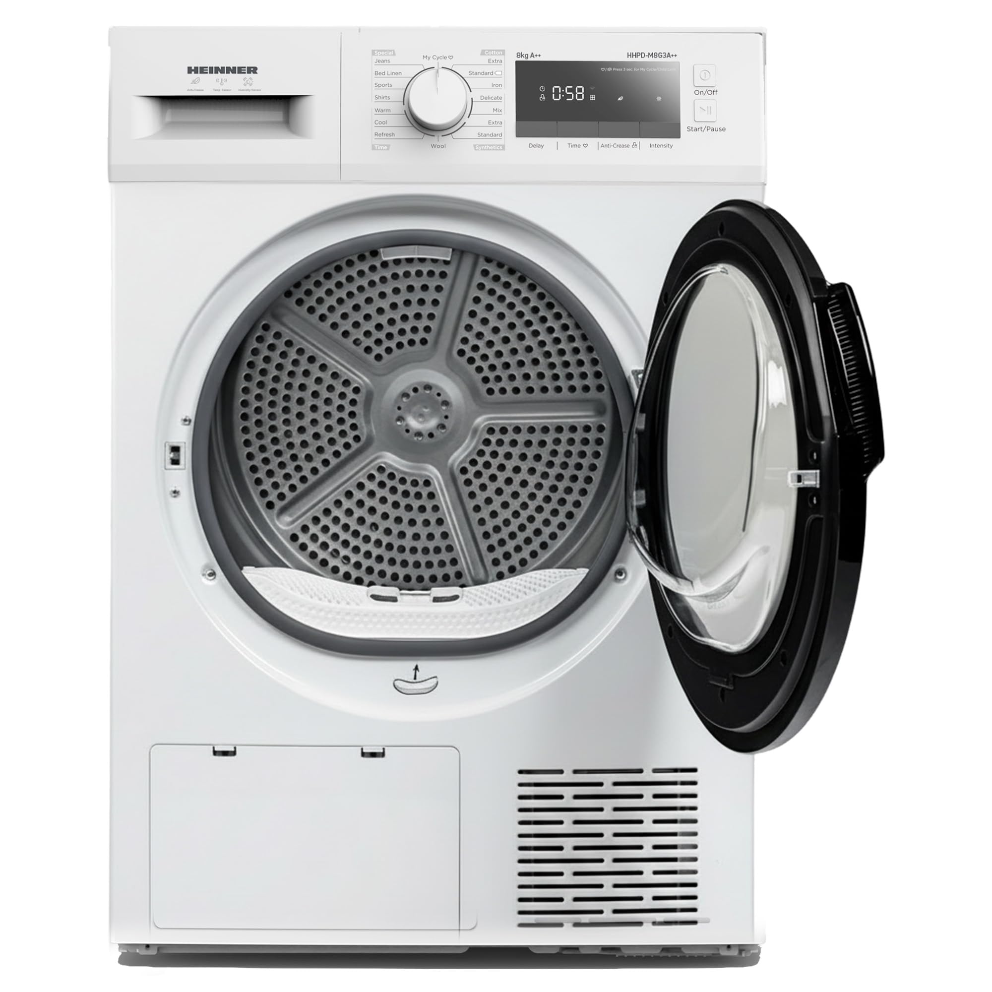 HHPD-M8G3A++ - 8 kg Wärmepumpen-Trockner, 14 Programme, Energieklasse D, LED-Display, Kindersicherung, Trommelbeleuchtung, Weiß, 5 Jahre Garantie (8 KG)
