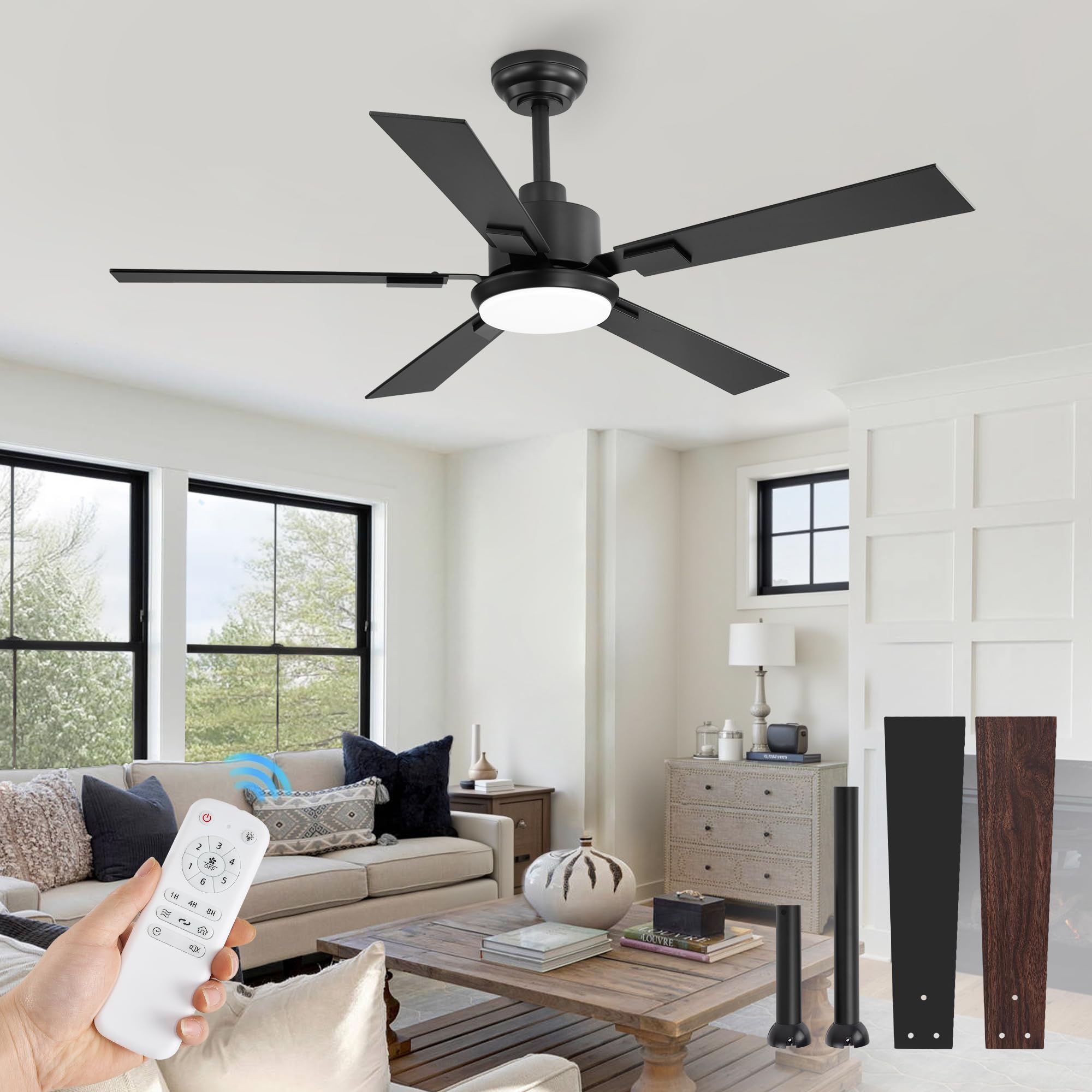 ZMISHIBO 52" Ceiling Fans with Lights for Bedroom, Living Room, Remote