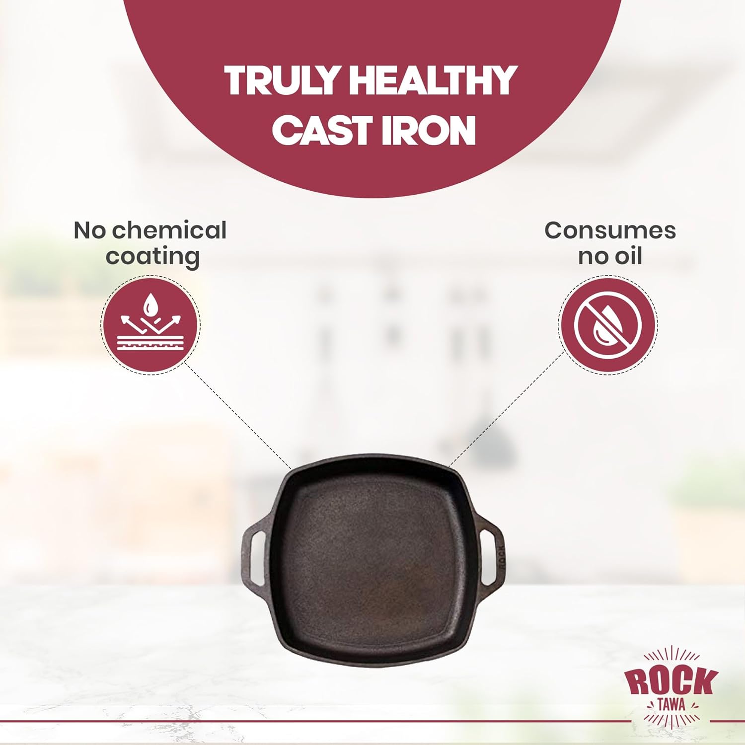 Square PAN Loop Handel 10.5 Inch Pre-Seasoned Cast Iron Skillet