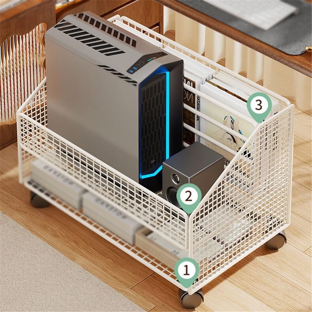 Supporto Torre for PC Mobile sotto scaffale da scrivania Supporto CPU in Metallo con Ruote piroettanti bloccabili Adatto for Ufficio Domestico sotto la scrivania(Bianco)