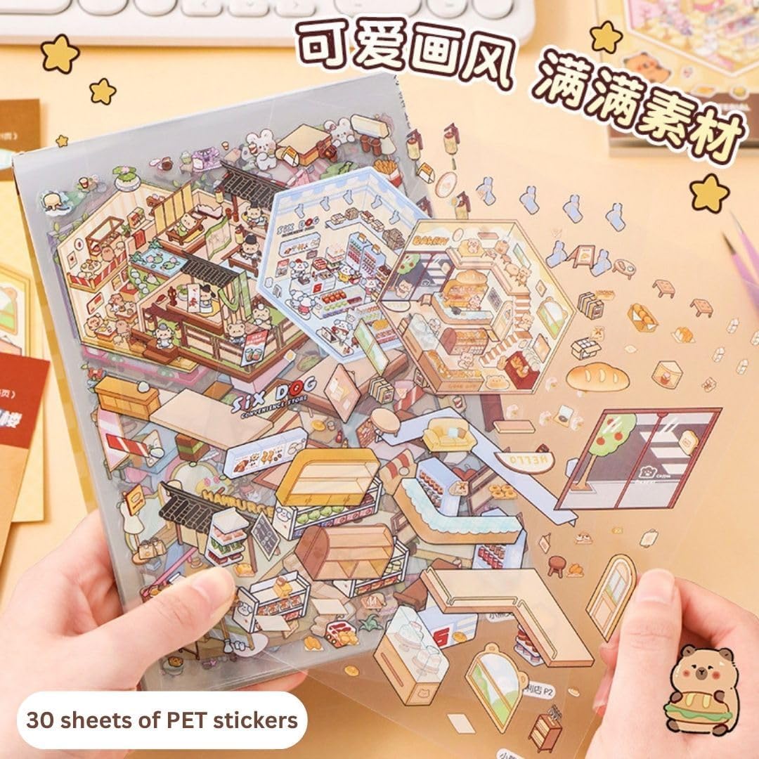 FAMOUS QUALITY 50 Sheet DIY 3D Sticker - Scene Collection Book for Kids, Adults, Cute Make Your Own Shop House Stickers for Gifts, Stickers Therapy, Adult Relief, Stress, Pass The Time, Play Park — Amazon image 2