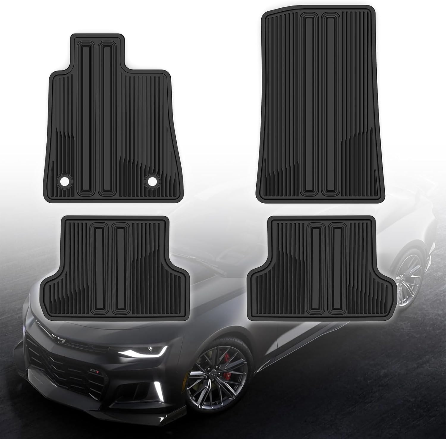 Floor Mat Liner Compatible with 2016 2017 2018 2019 2020 2021 2022 Camaro TPE Rubber Carpet OEM Front & 2nd Seat Black All-Weather Guard Heavy Duty Floor Mats Liners, OEM Custom fit