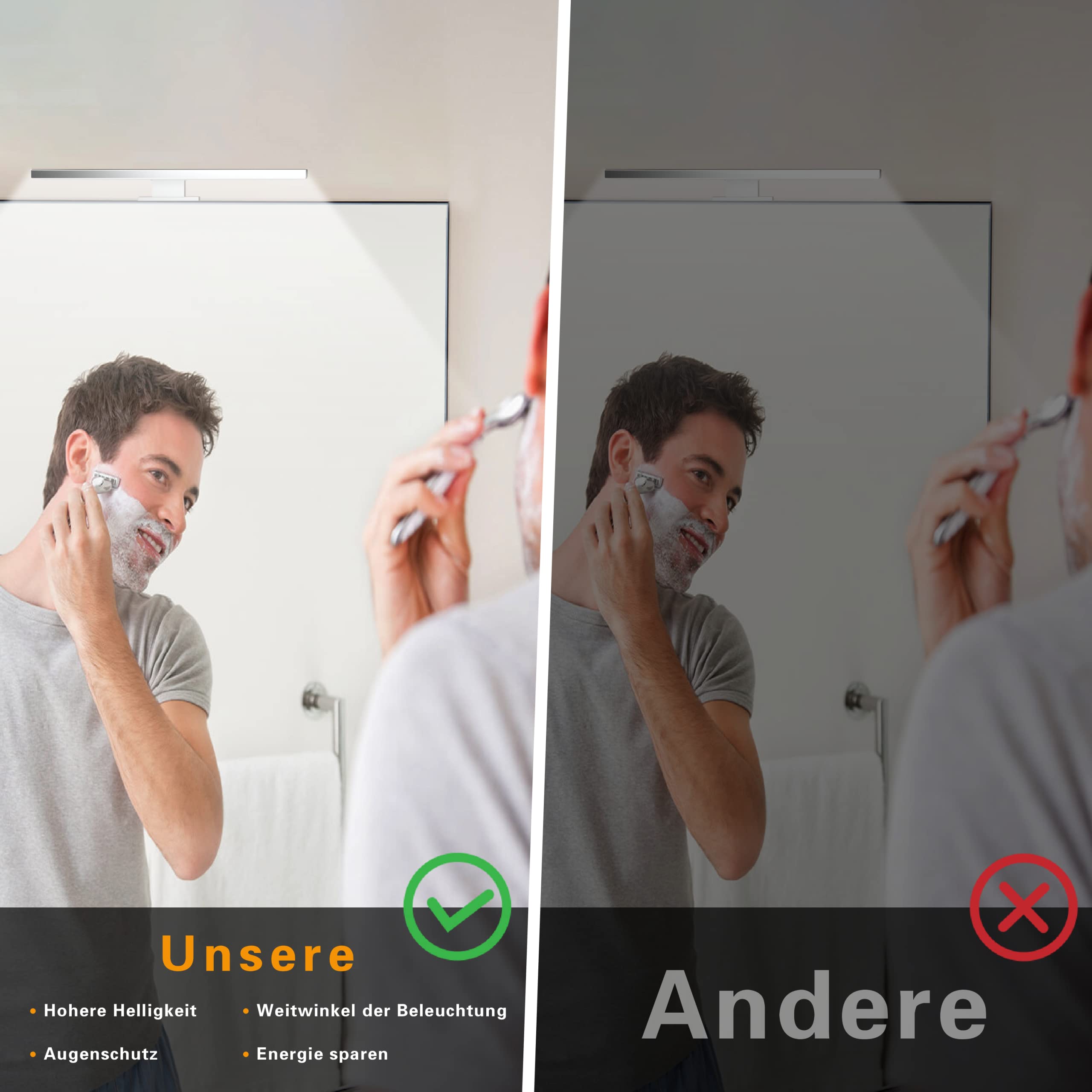 Aourow LED Lampes Miroir Salle de Bain 5W 500 Lumens, 30cm Blanc Froid 6000K, Applique Murale Salle de Bain étanche IP44 pour Miroir, pas D'éclairage de Meuble Scintillant LISA300-6000K