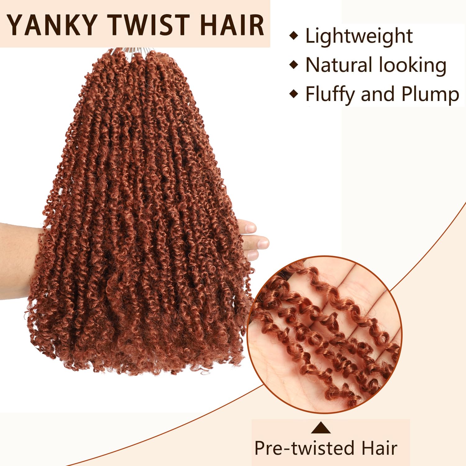 10 Packs Yanky Twist Crochet Hair 16 Inch Pre-twisted Natural Black Kinky Mini Spring Small Curly Senegalese Twist Braids Yankee (350#(Ginger Red) - Image 4