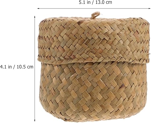 Miniatura 2 de STOBAZA Cesta pequeña de mimbre con tapa, cesta de flores tejida a mano, cesta de almacenamiento de hierba marina, mini caja de embalaje de regalo