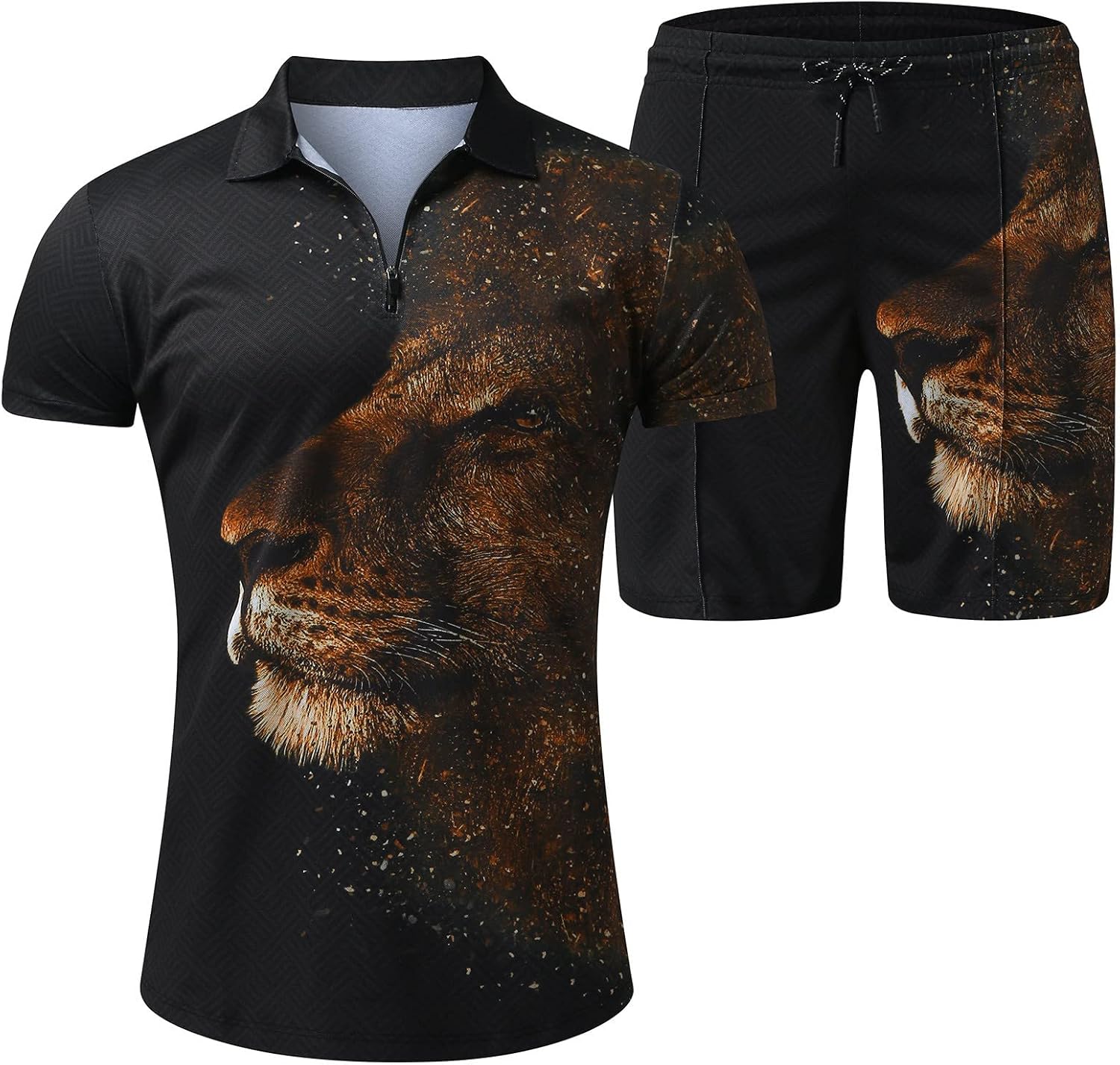 Mens Short Sets 2 Piece Outfits Short Sleeve Zipper Polo Shirt and Shorts Sets Casual Sport Summer Outfits Tracksuits
