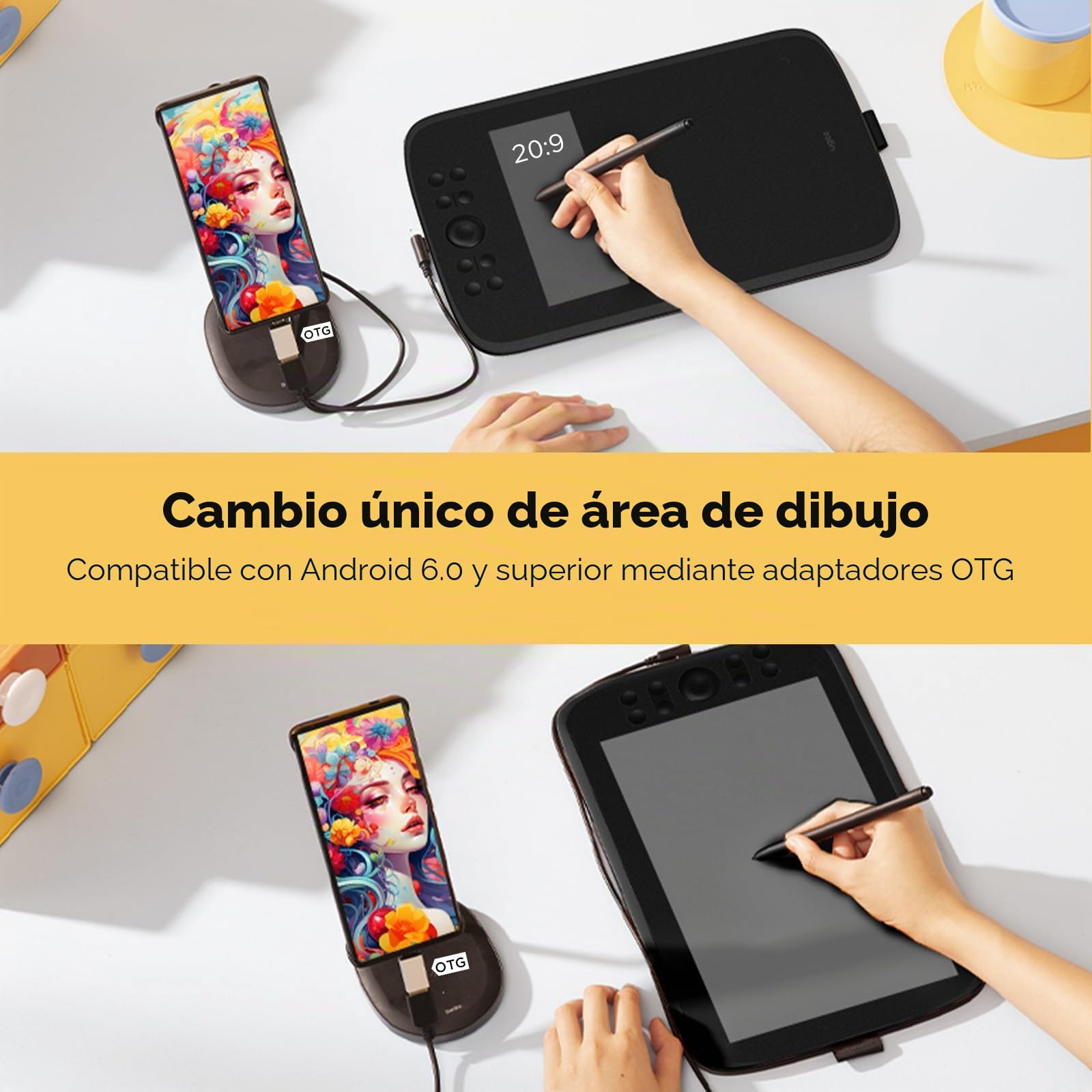 UGEE M908 Tableta gráfica de 10x6,25 Pulgadas con Rueda de Desplazamiento y 8 Teclas de Acceso Directo, lápiz pasivo con 8192 Niveles, Compatible con Windows/Mac/Android