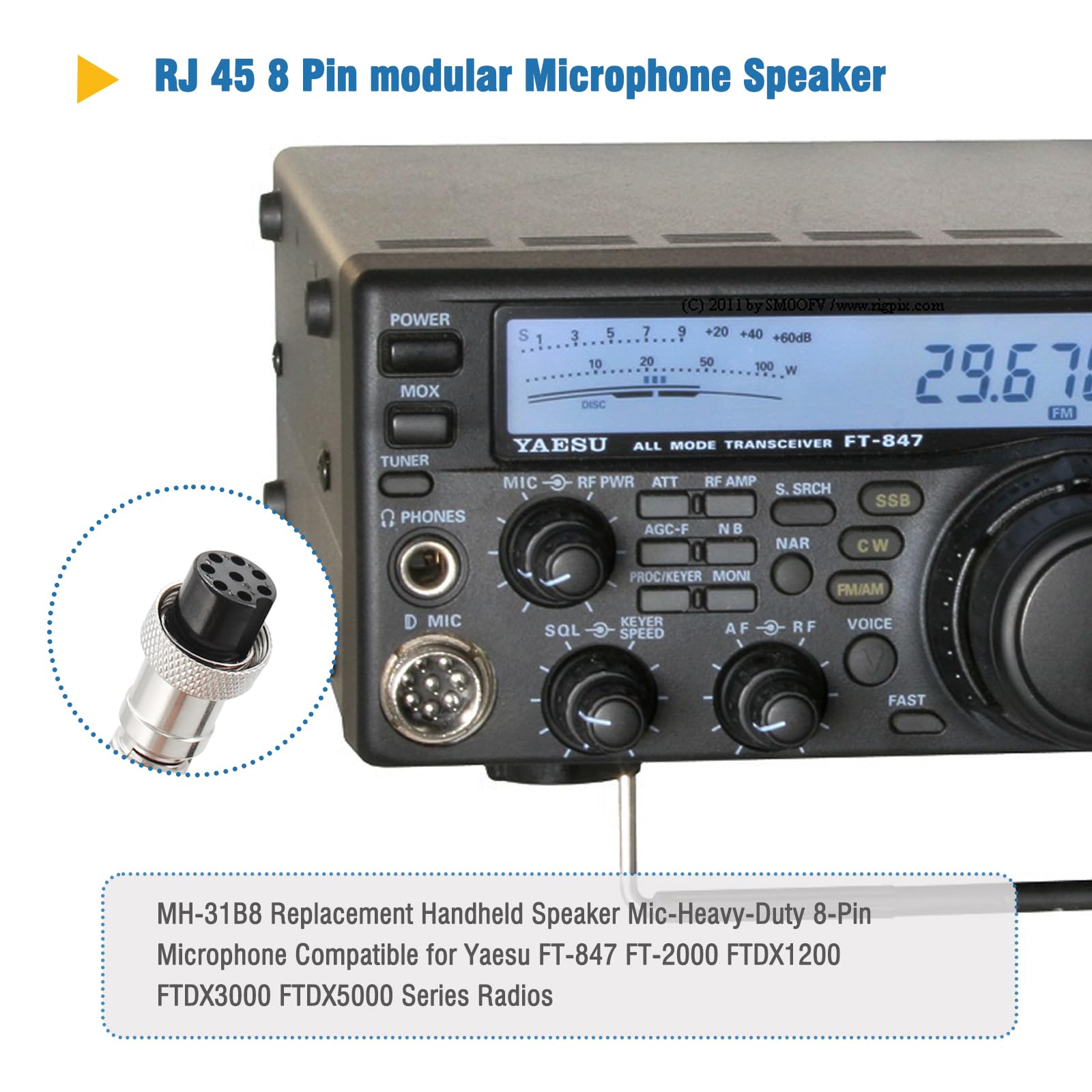 MH-31B8 Replacement Handheld Speaker Mic-Heavy-Duty 8-Pin Microphone Compatible for Yaesu FT-847 FT-2000 FTDX1200 FTDX3000 FTDX5000 Series Radios, Clear Sound & Durable Coiled Cord Radios - 5