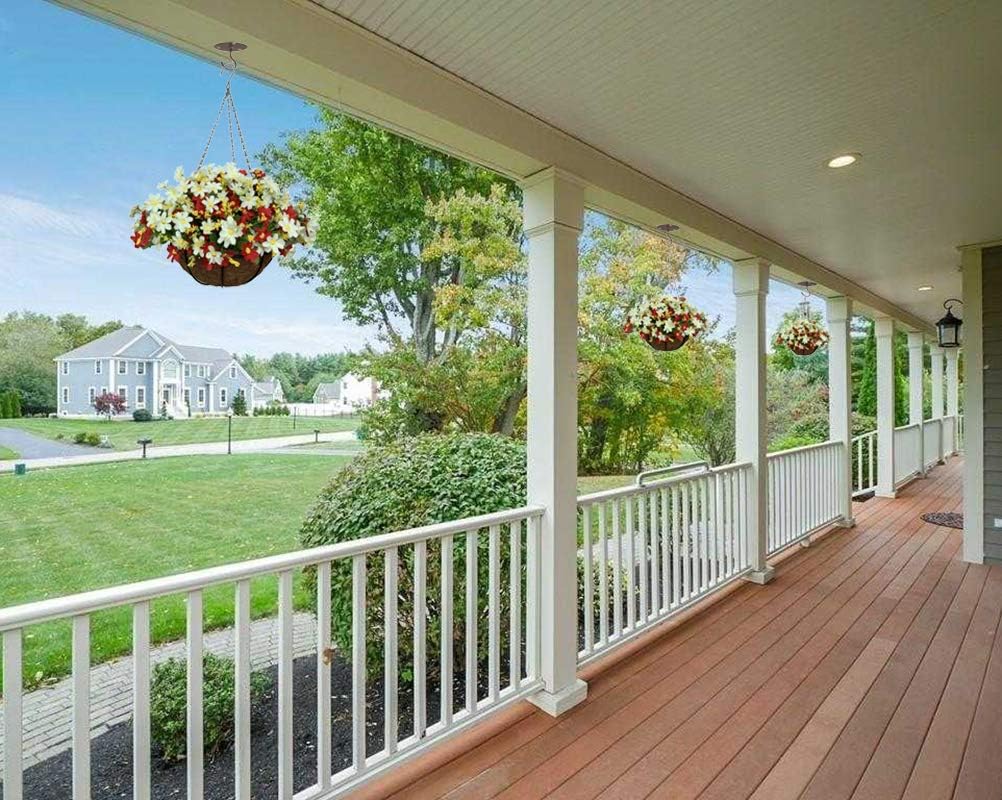 Lopkey Artificial Daisy Flowers Outdoor Indoor Patio Lawn Garden Hanging Basket with Chain Flowerpot