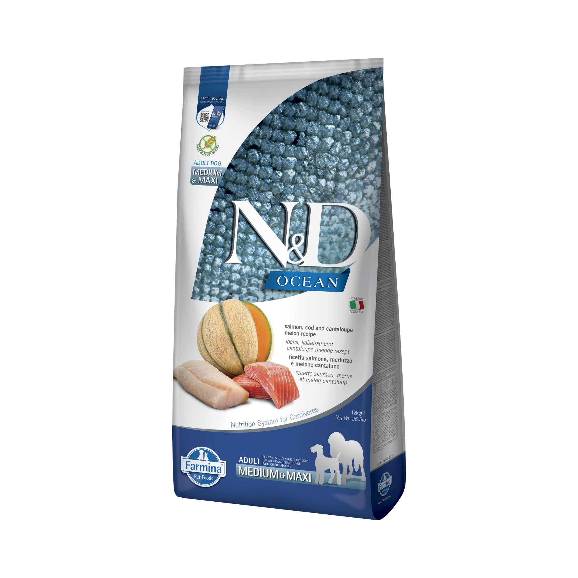 N&D Ocean Salmon, Cod & Cantalupe Melon Adult Medium & Maxi 12.00 kg