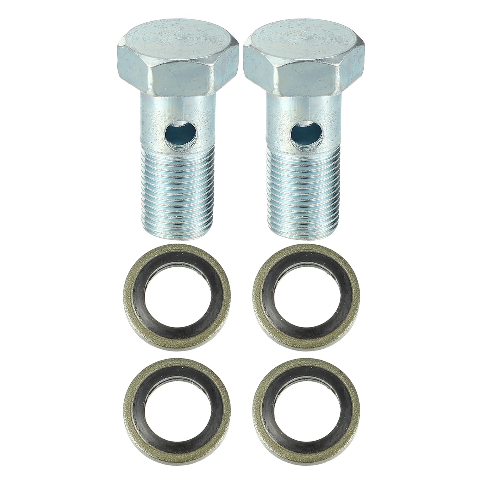 QUARKZMAN Adattatore Universale per Raccordo Freno A Banjo 2 Set M12 X 1.0 | Acciaio Al Carbonio, Argento, Per Freni Idraulici, Dimensioni 32x19mm, Diametro Interno Bullone 7mm, 4 Pezzi Guarnizioni