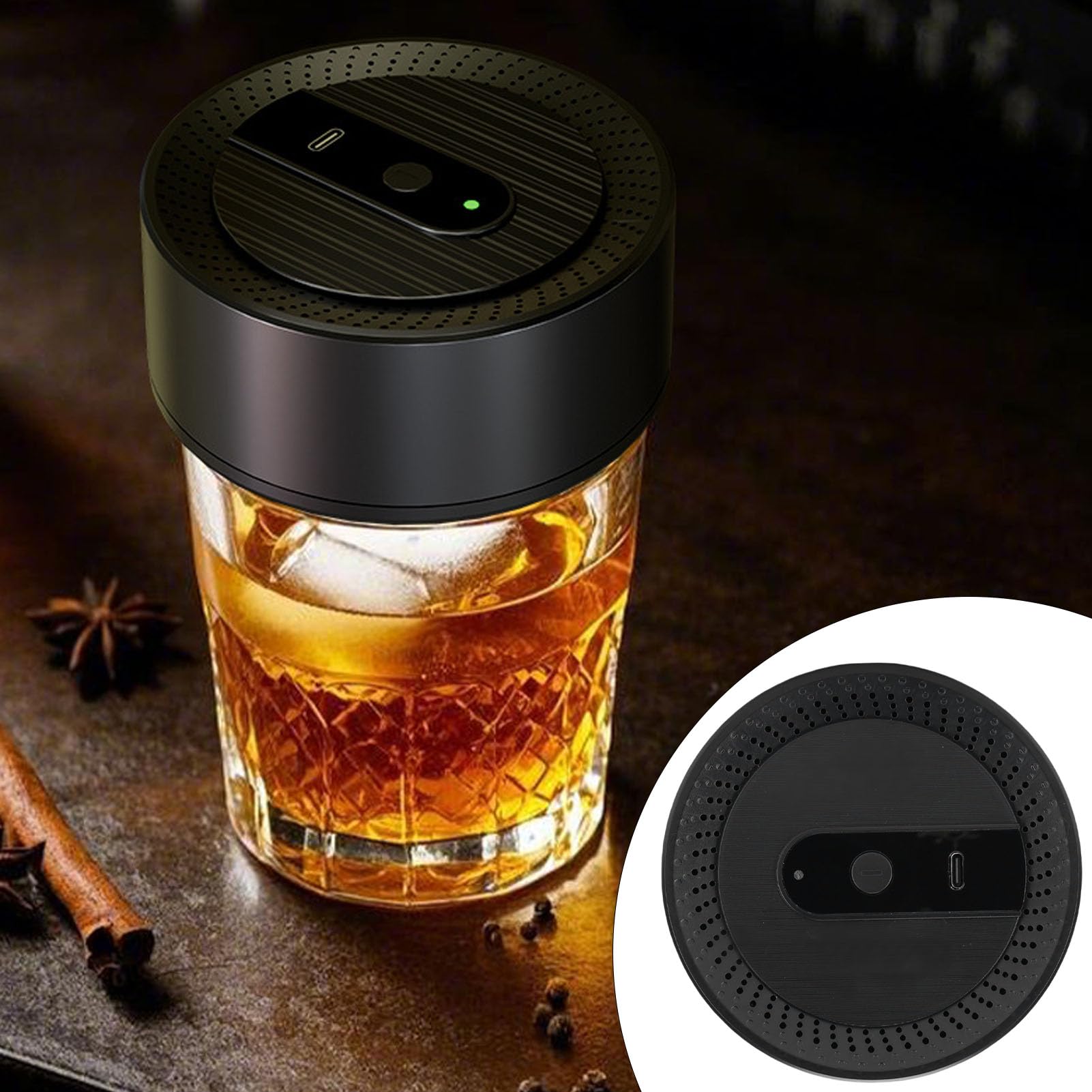Set di fumatori per whisky con chip di legno, kit per fumatori di whisky ricaricabile, 6 chip di legno, affumicatore elettrico portatile, per feste in casa, ideale per gli appassionati