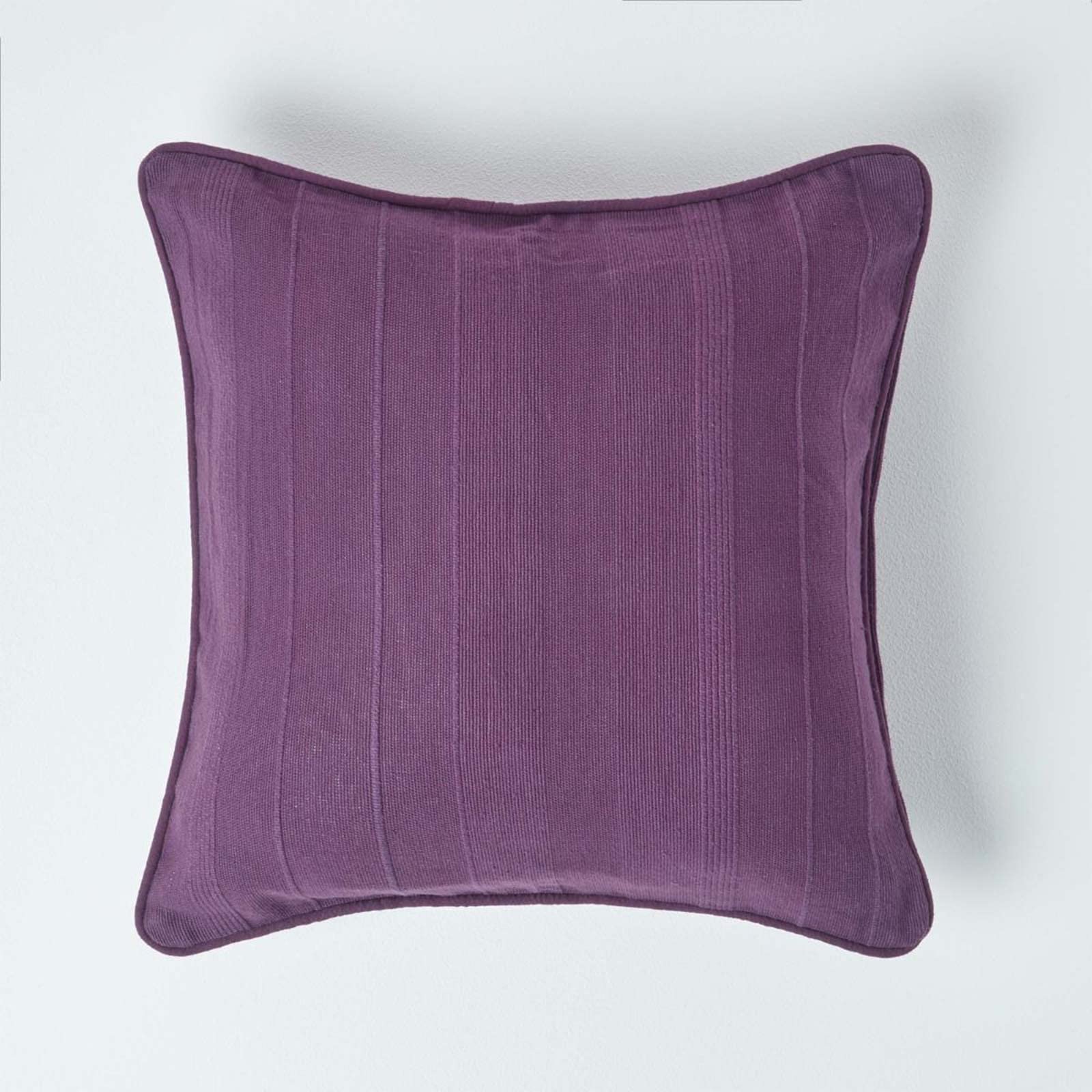 Homescapes Purple Rajput Ribbed Cushion Cover 18 X 18 Inches (45 X 45Cm) 100% Cotton Coordinating With Rajput Throws And Curtains Easy Care Washable At Home