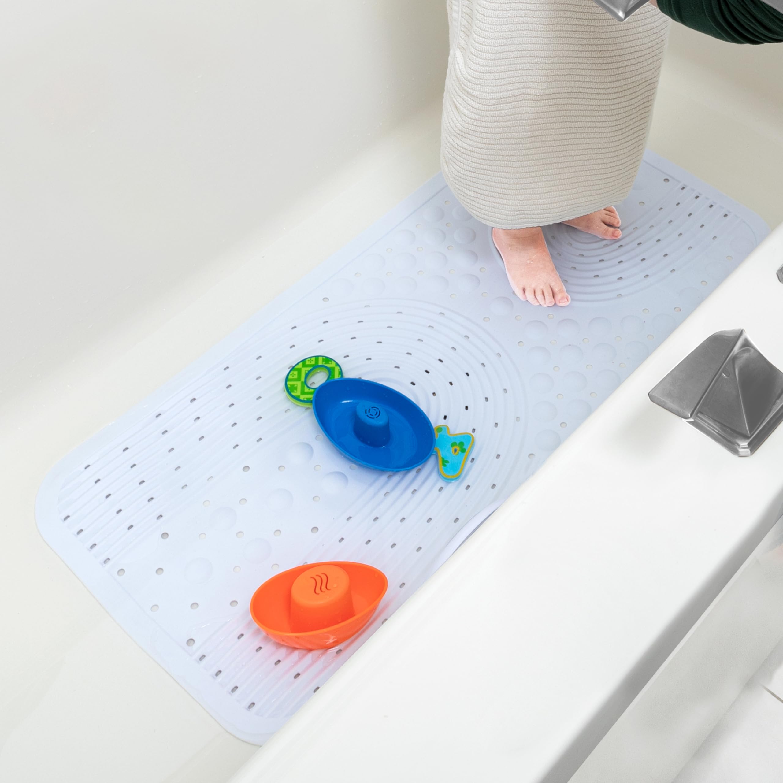 Nuby Cushioned Bath Mat for Babies and Toddlers - Non-Slip Shower and Bathtub Mat with Suction Cups - White