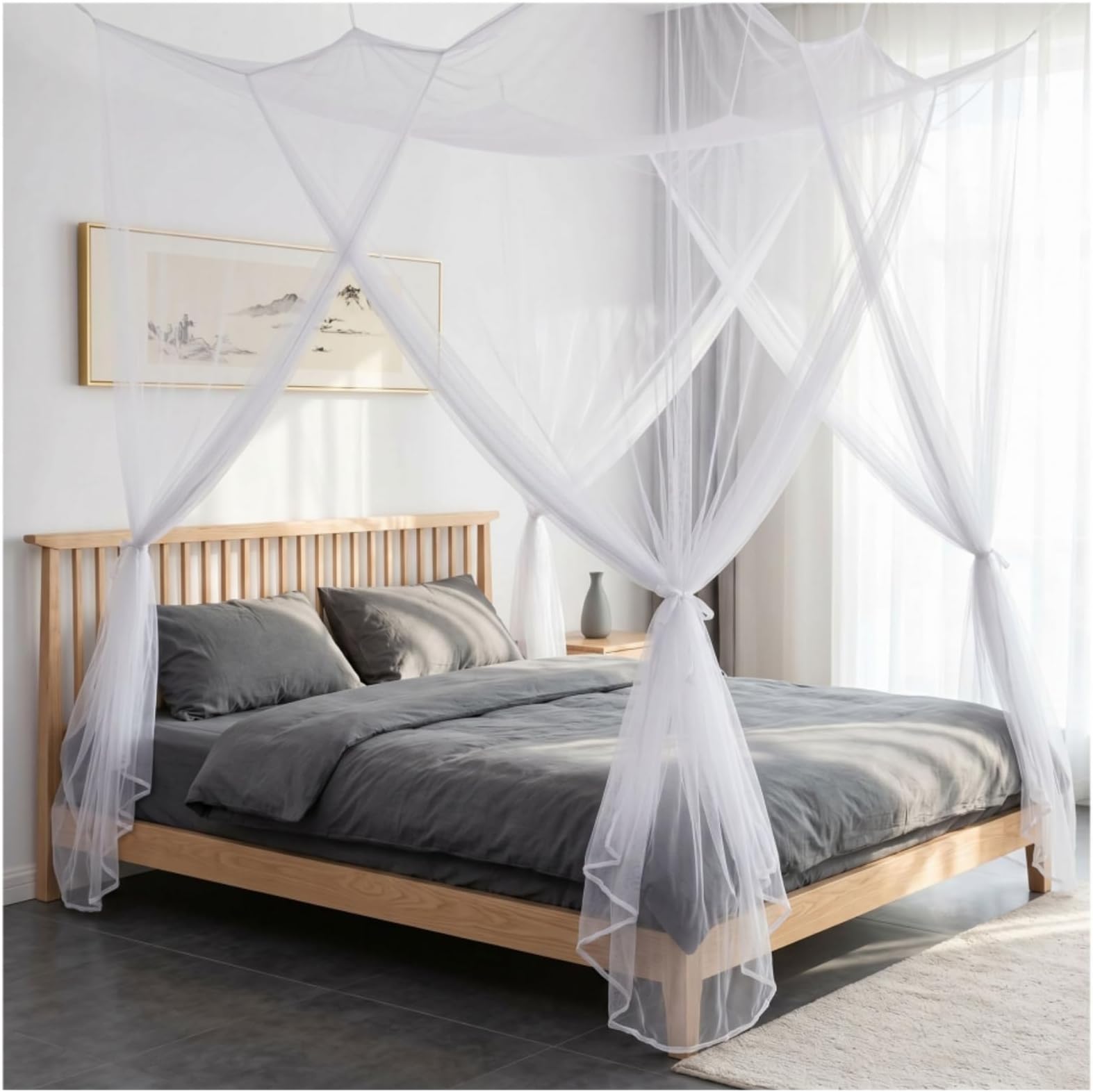 Tebery Bed Canopy for King Size Bed, Extra Large Screen Net with Carry Bag, 2 Openings Hanging Kit for Indoor Outdoor Use, Single to King, Easy Installation