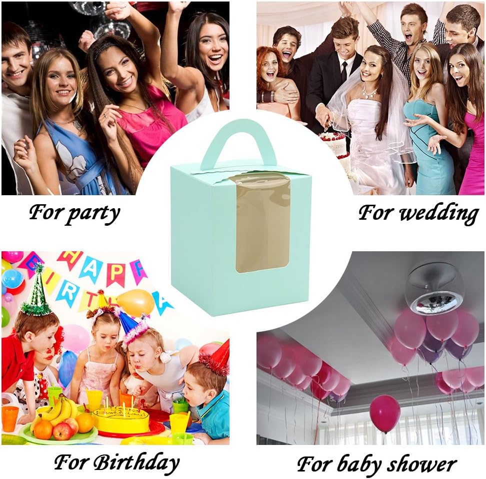 Walk Arrive Cupcake Box Clear Display Window with Strong Handle and Secure Insert Cake Box Bakery Box Cupcake Carrier Cupcake Holder for Baby Shower Wedding Birthday Festival Party (50, Blue)