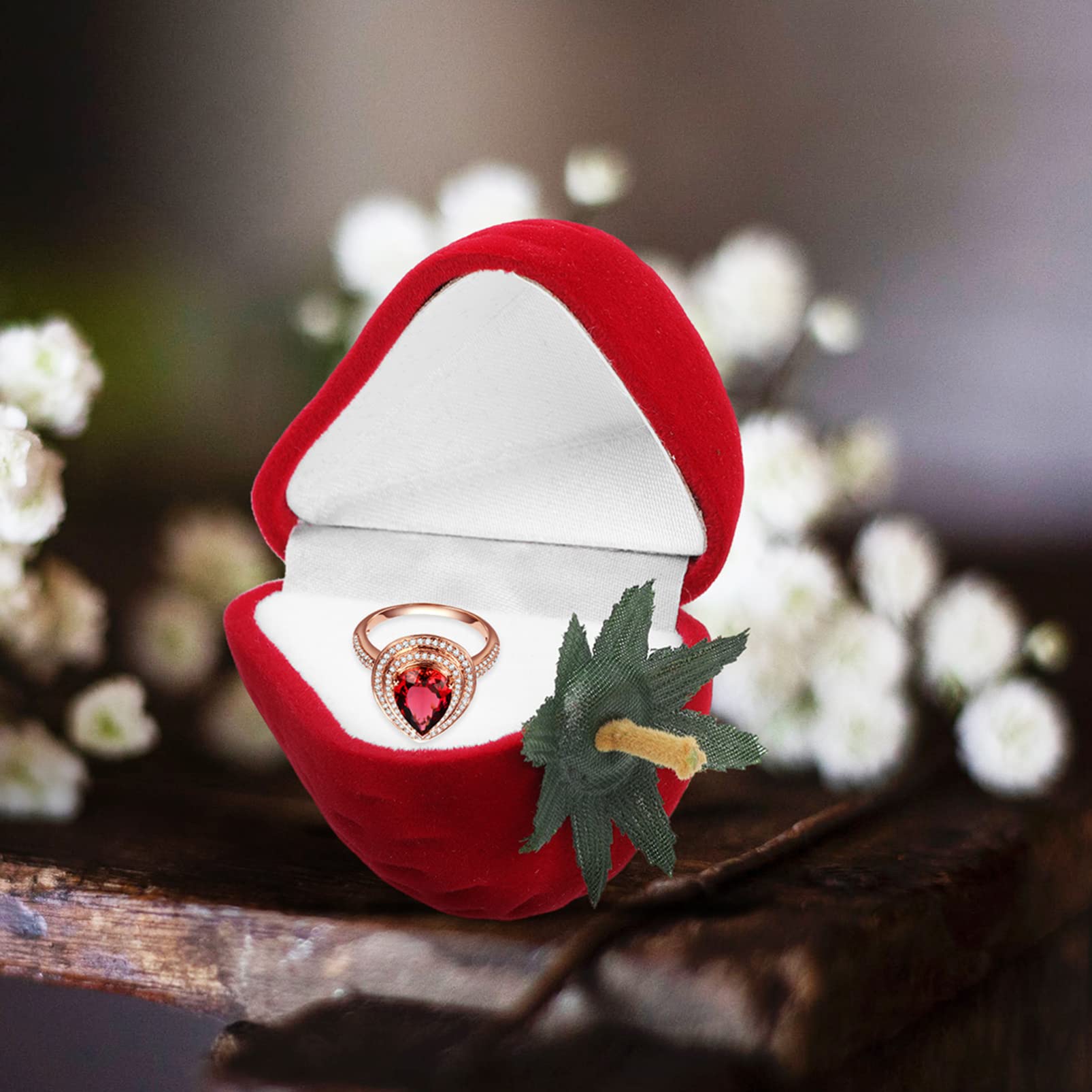 3Sets Cute truskawkowe biżuterię pudełko pierścionkowe do zaręczynowych kolczyków ślubnych naszyjnik