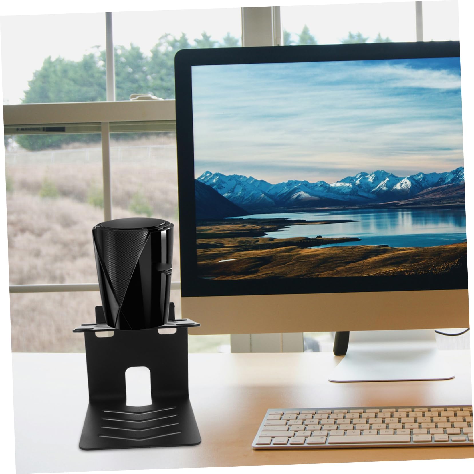 VICASKY Support de Haut-Parleur de Bureau en Acier Noir, Rehausseur Audio | Enceintes et Matériel Audio, Usage Bureau Gaming et Bibliothèque, Rangement Gestion des Câbles