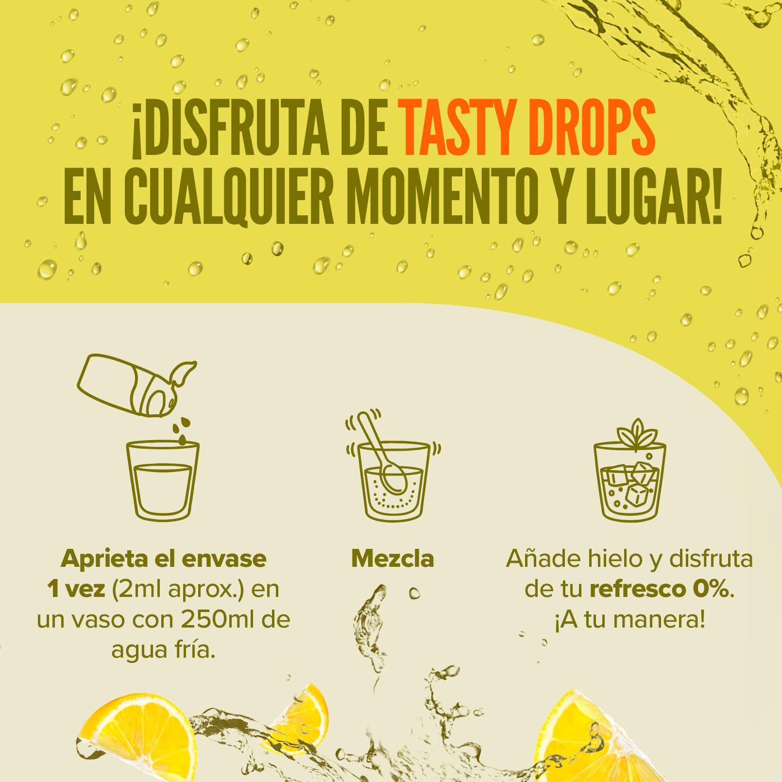 HSN Tasty Drops Saborizante Líquido Sin Calorías para Agua | Sabor Limón - 65ml (hasta 8 litros) | Gotas Saborizantes Sin Azúcar | Potenciador de Bebidas | Apto Vegano, Sin Gluten