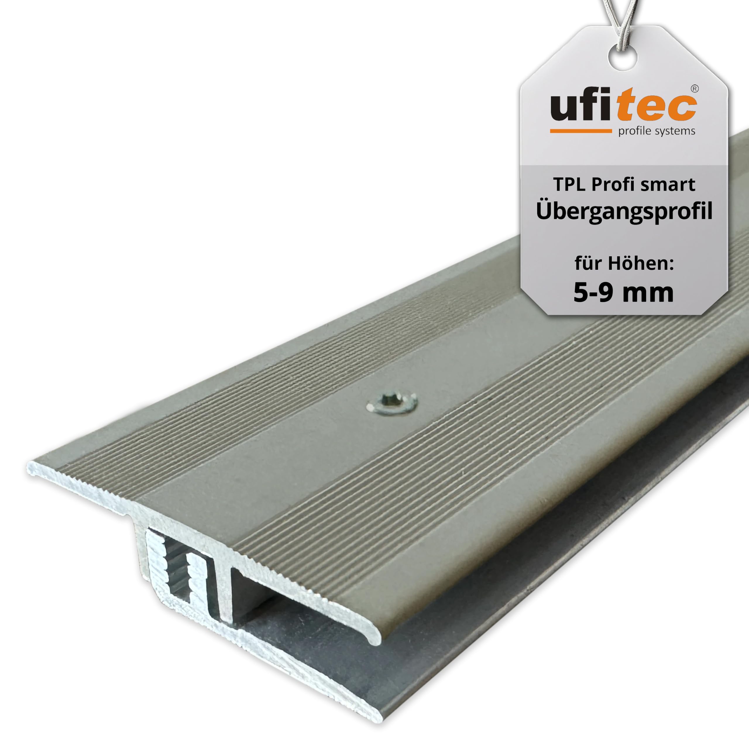 Perfil de transición ufitec® TPL Profi para parquet y suelos laminados - Ancho de cobertura: 33 mm - en dos piezas, atornillable y apto para espesores de suelo de 5 a 9 mm