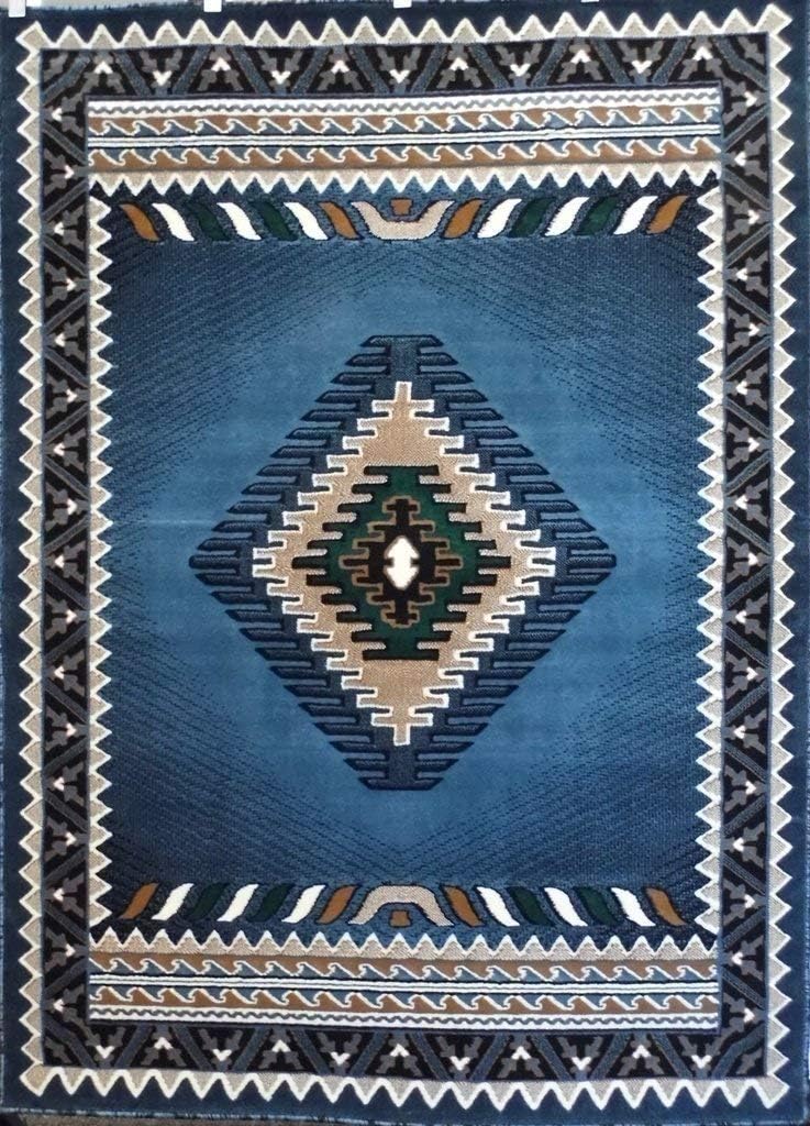 Champion Rugs Western Native American Navajo Aztec Indian Light Blue Carpet Area Rug (2 Feet X 3 Feet)