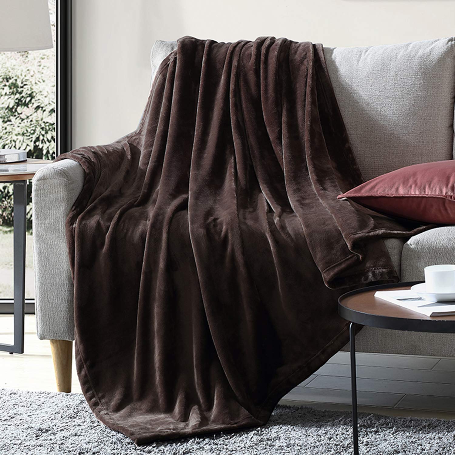 Amazon.co.jp : Hansleep 毛布 シングル 茶色 ブランケット 無地 通気
