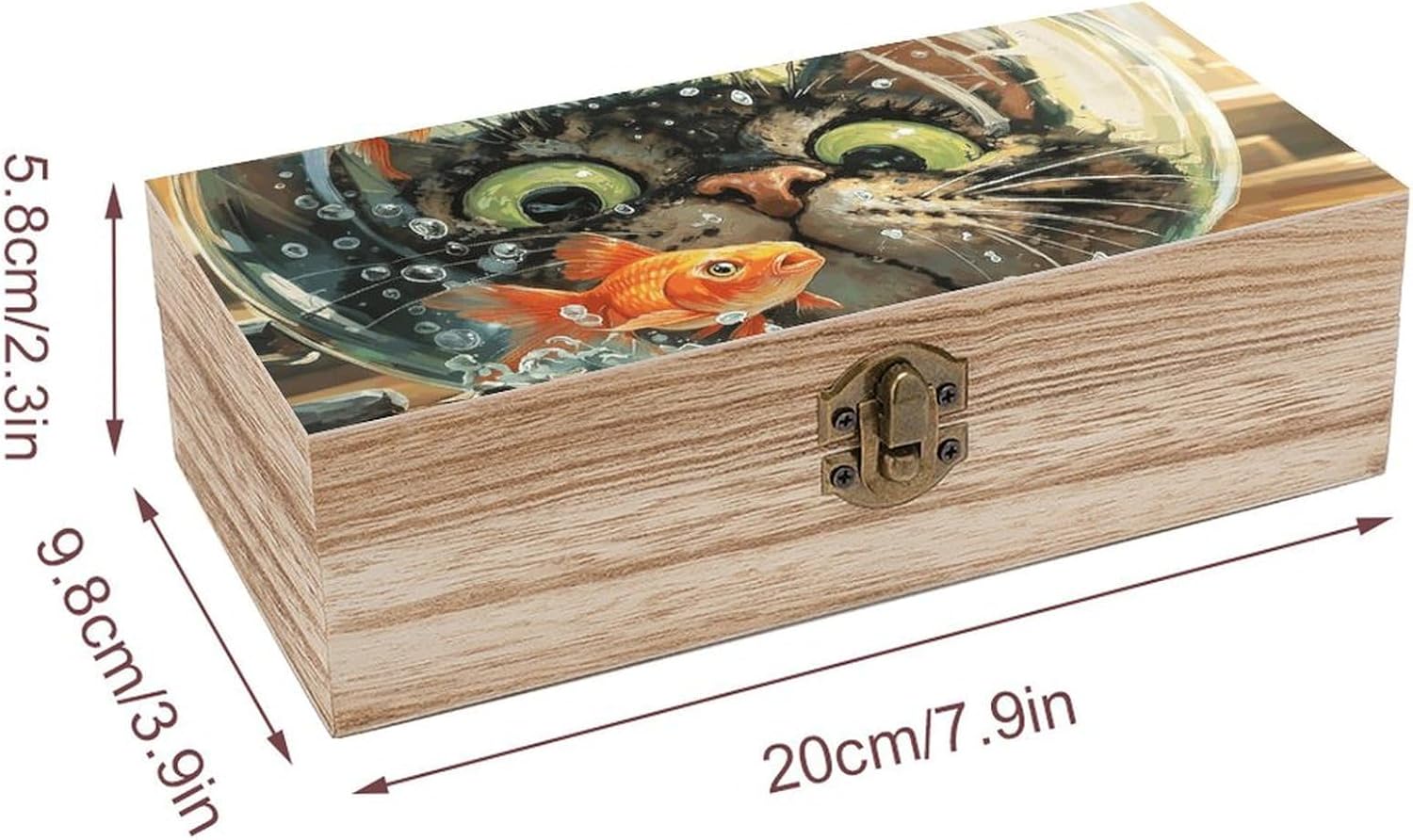 Cat Watching Fish Wooden Storage Box with Hinged Lid image 2