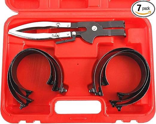KUNTEC Piston Ring Compressor Kit Cylinder Installer with Plier & 6 Bands Tool Set