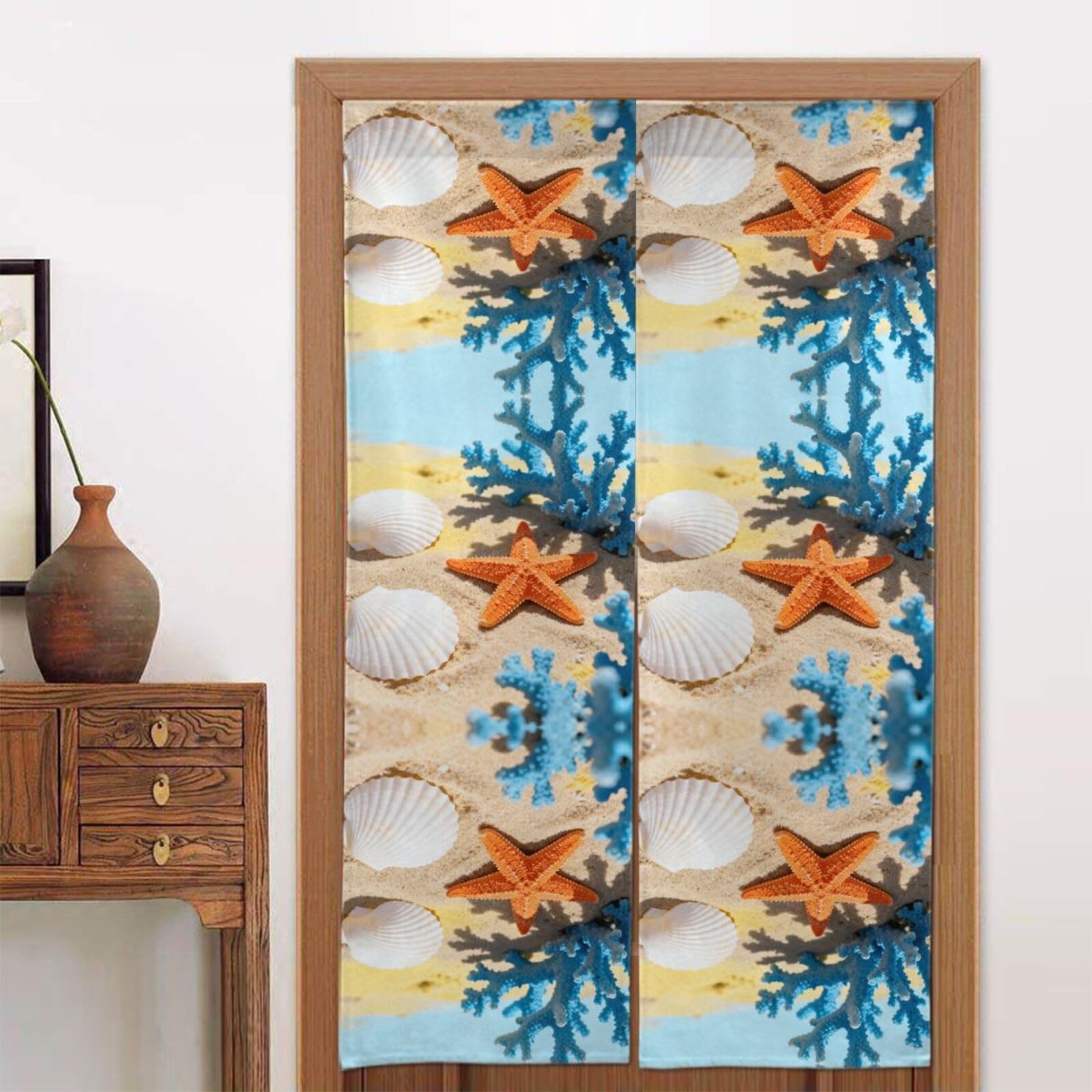 CNTDBU Starfish Coral Door Curtain 34x56 Inch-Room Divider Panel for Privacy, Entryway Screen for Kitchen Bedroom