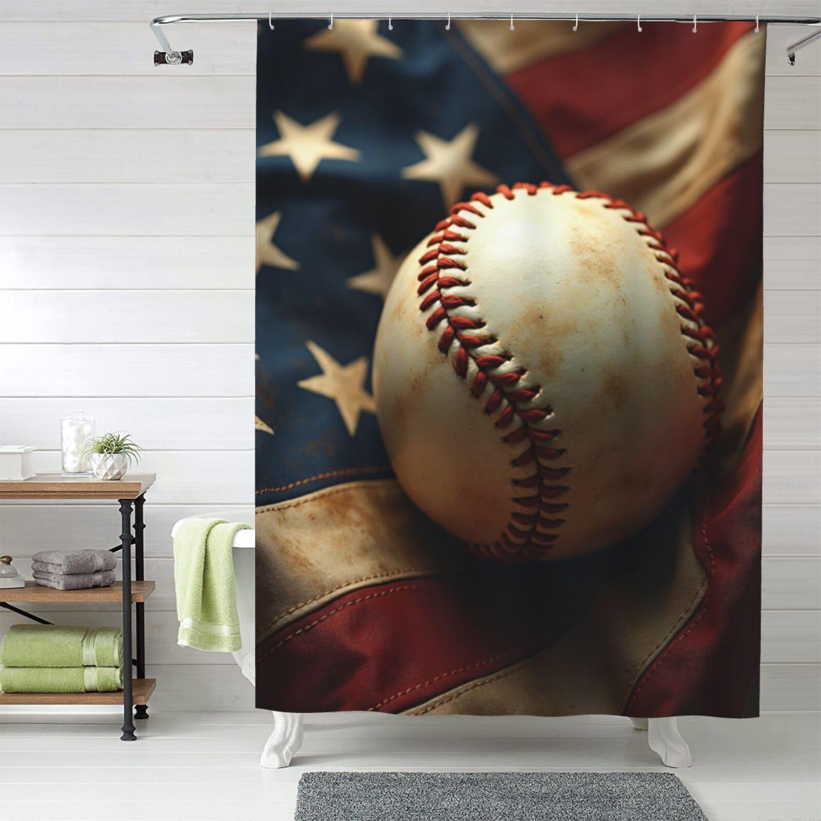 Rideau de douche textile baseball n° 72 de qualité supérieure et lavable en machine