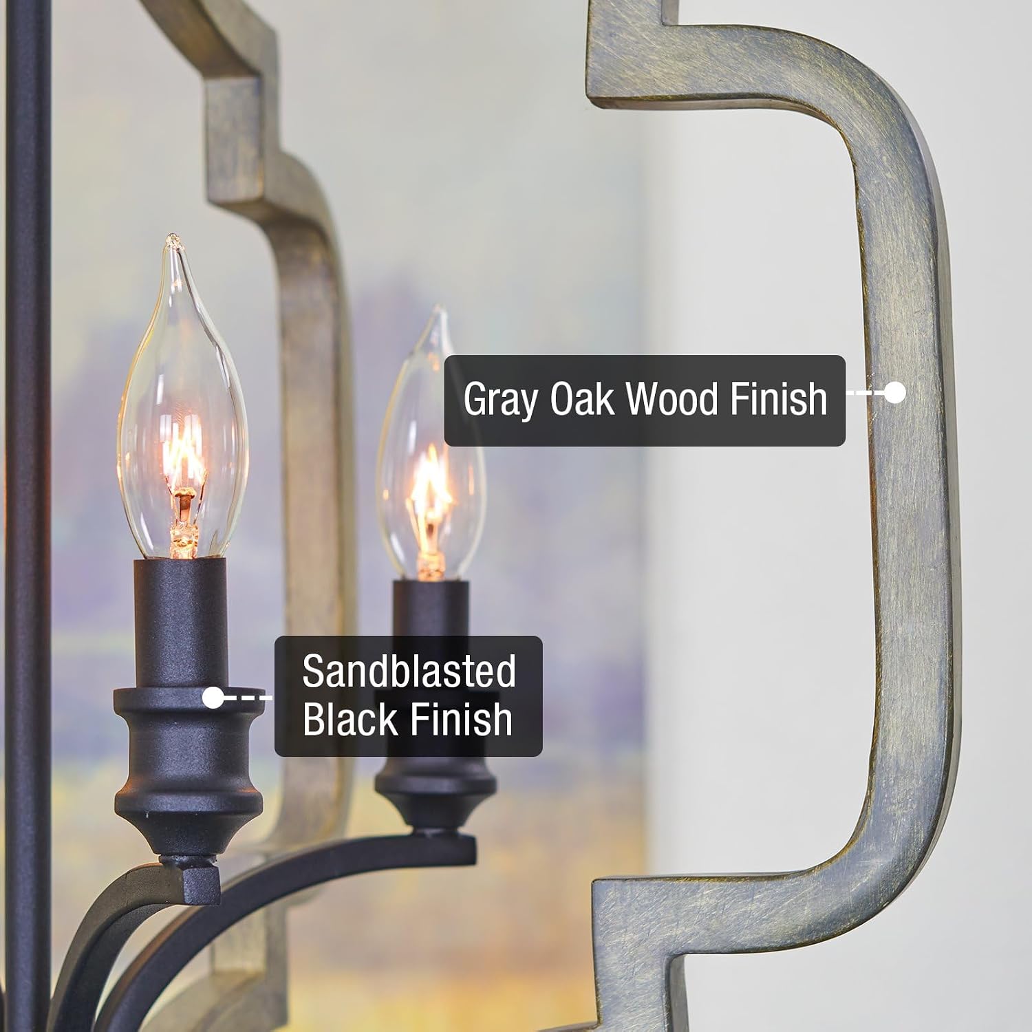 Kira Home Atwood 23" 4-Light Farmhouse Pendant Light Chandelier, Open Design, Gray Oak Wood Finish + Sandblasted Black Finish