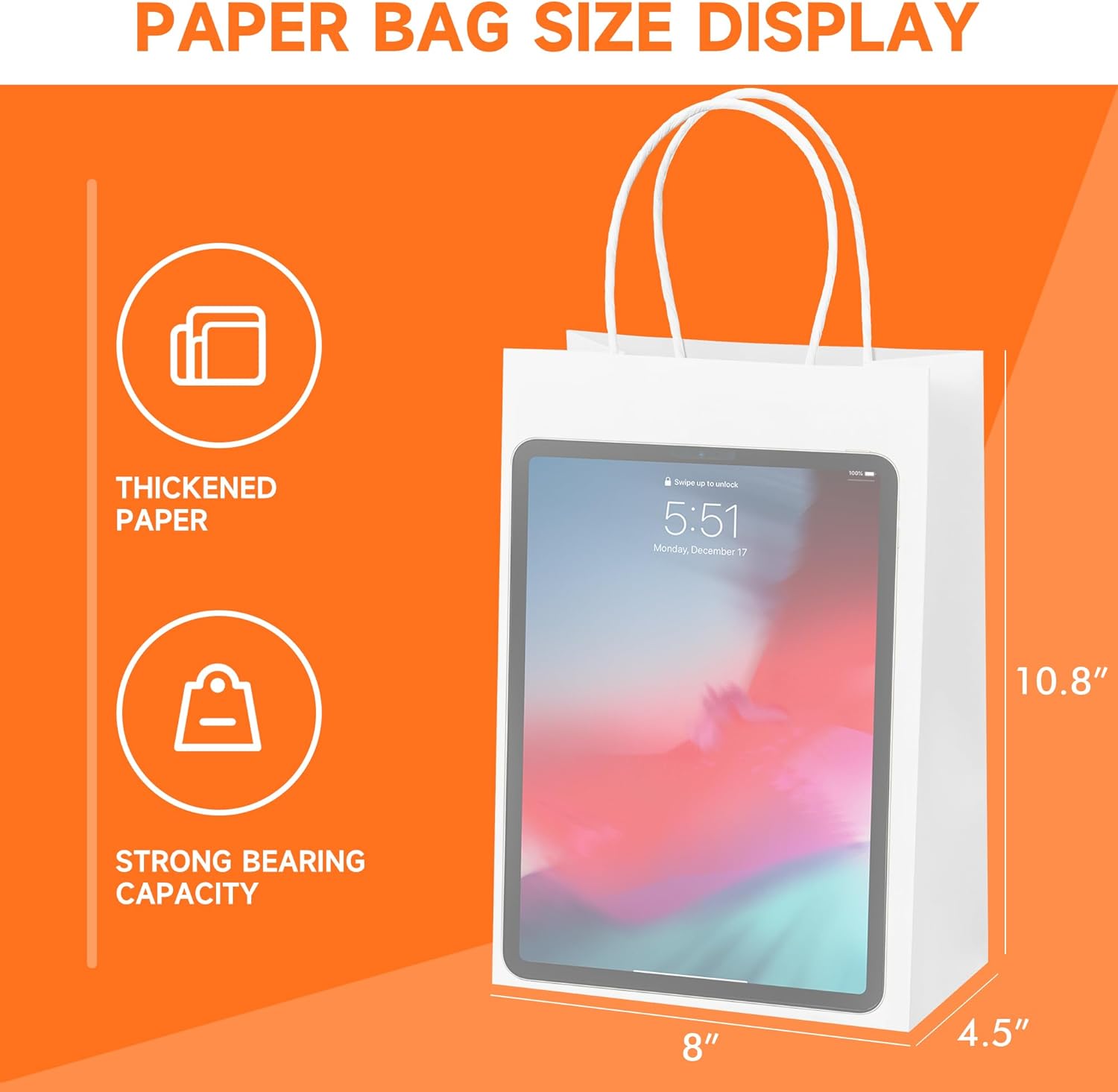 METAPRINT 50 PCS Custom Printed Kraft Paper Bags for Small Business,8x4.5x10 Inch Medium Size, Personalized Retail Gift Bags with Logo, Brown White Shopping Paper bag with Handle