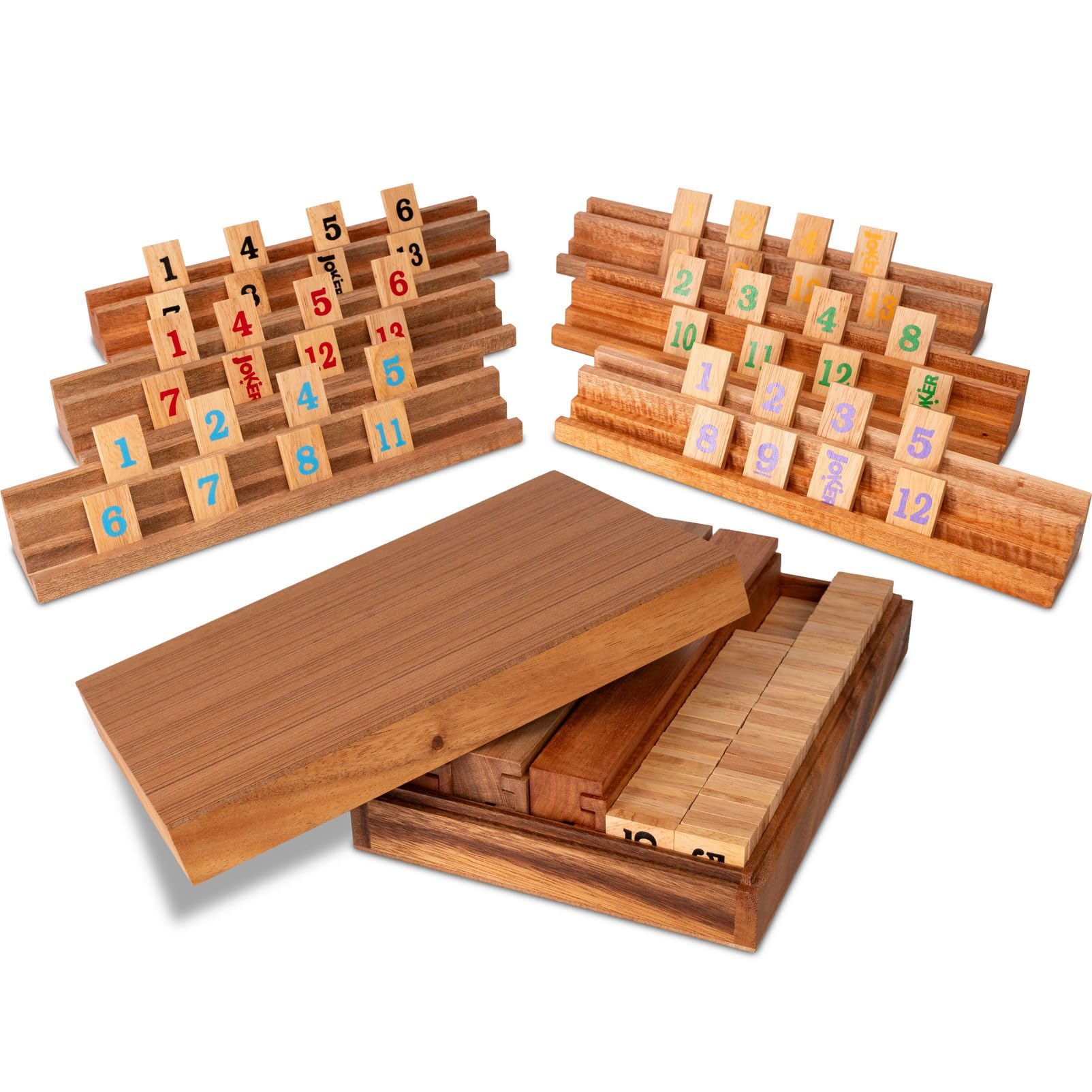 LOGOPLAY Rummy gioco in legno in scatola, 6 giocatori, gioco da tavolo di alta qualità con 6 panchine e pietre da gioco, gioco di società classico, 29 x 20 x 6,5 cm, 2 kg
